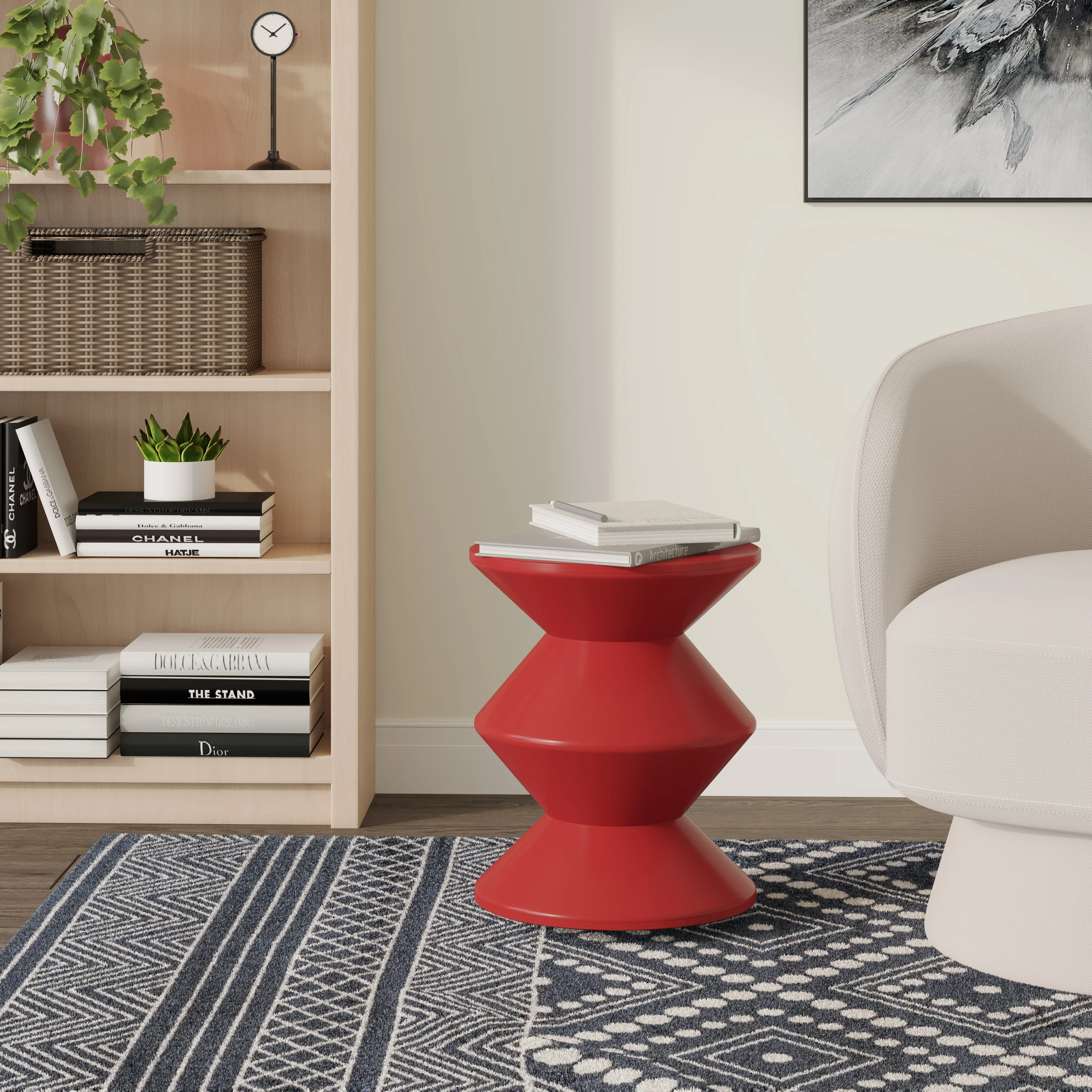Aura Modern Plastic Side End Table, Indoor/Outdoor Use, Red