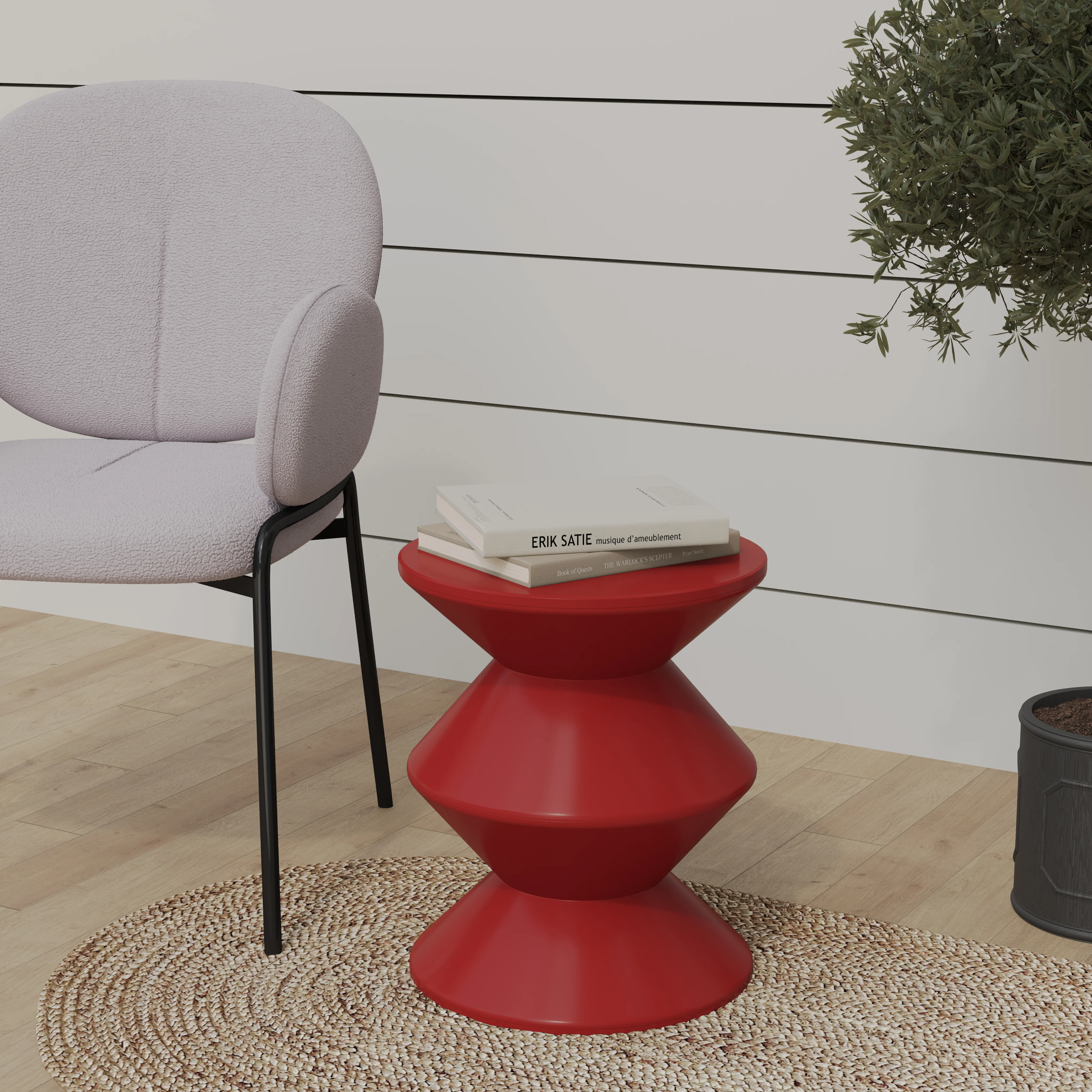 Aura Modern Plastic Side End Table, Indoor/Outdoor Use, Red