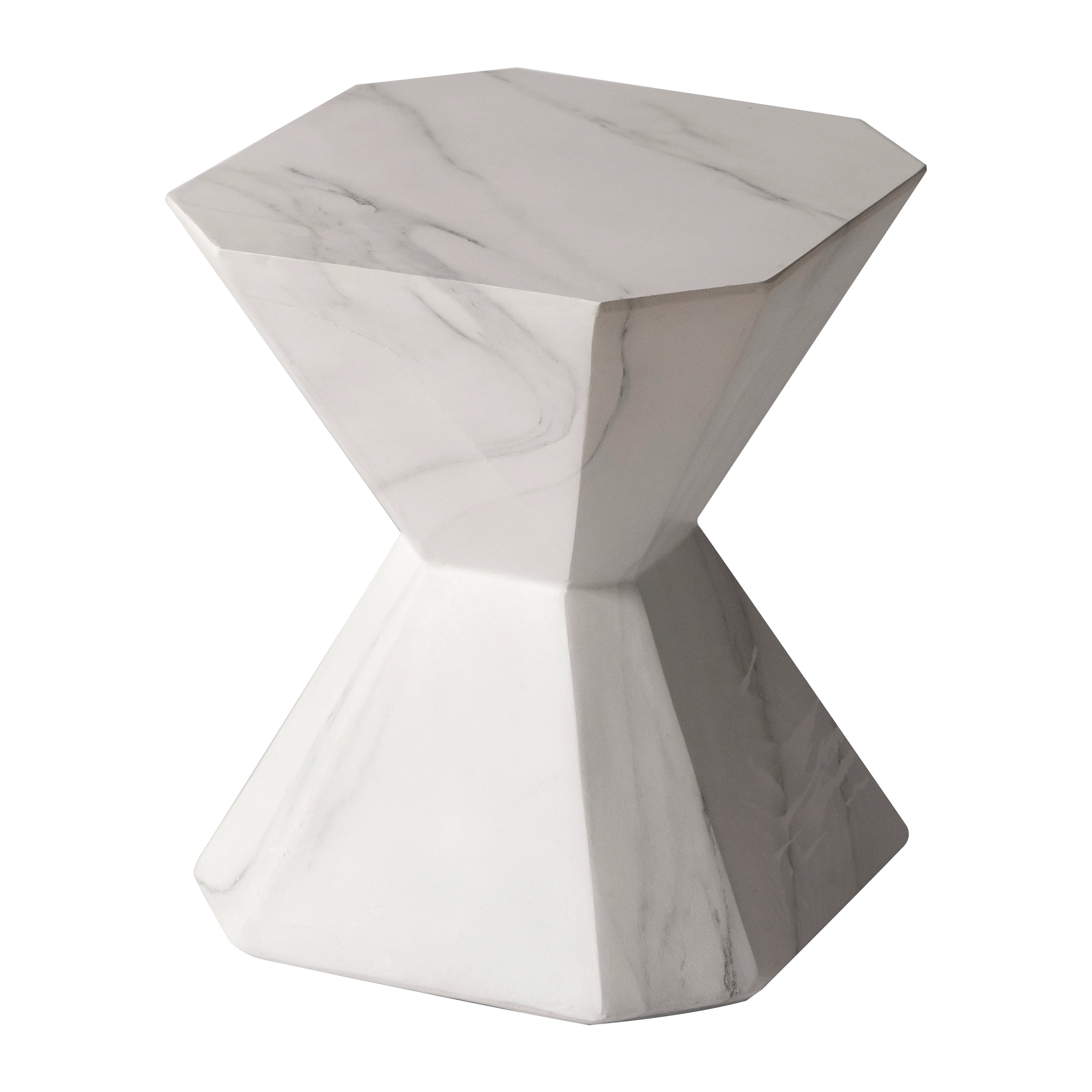 Azure Collection Fiberglass Outdoor Side Table in Marble White