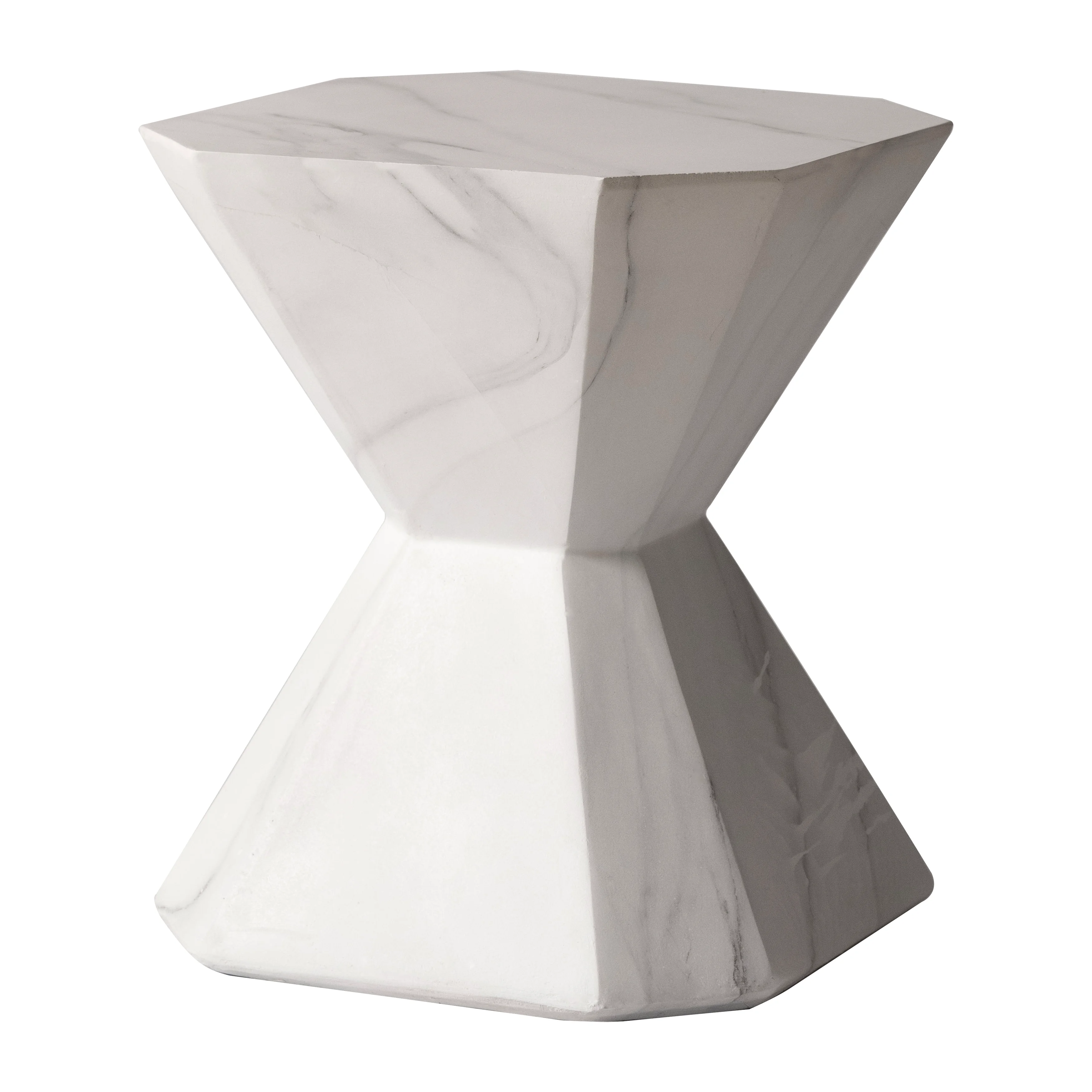 Azure Collection Fiberglass Outdoor Side Table in Marble White