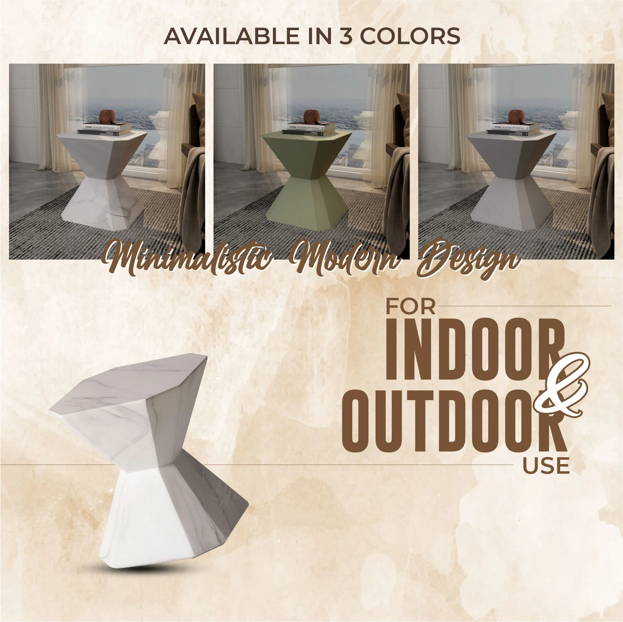 Azure Collection Fiberglass Outdoor Side Table in Marble White