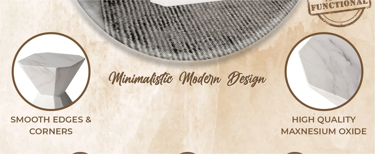 Azure Collection Fiberglass Outdoor Side Table in Marble White