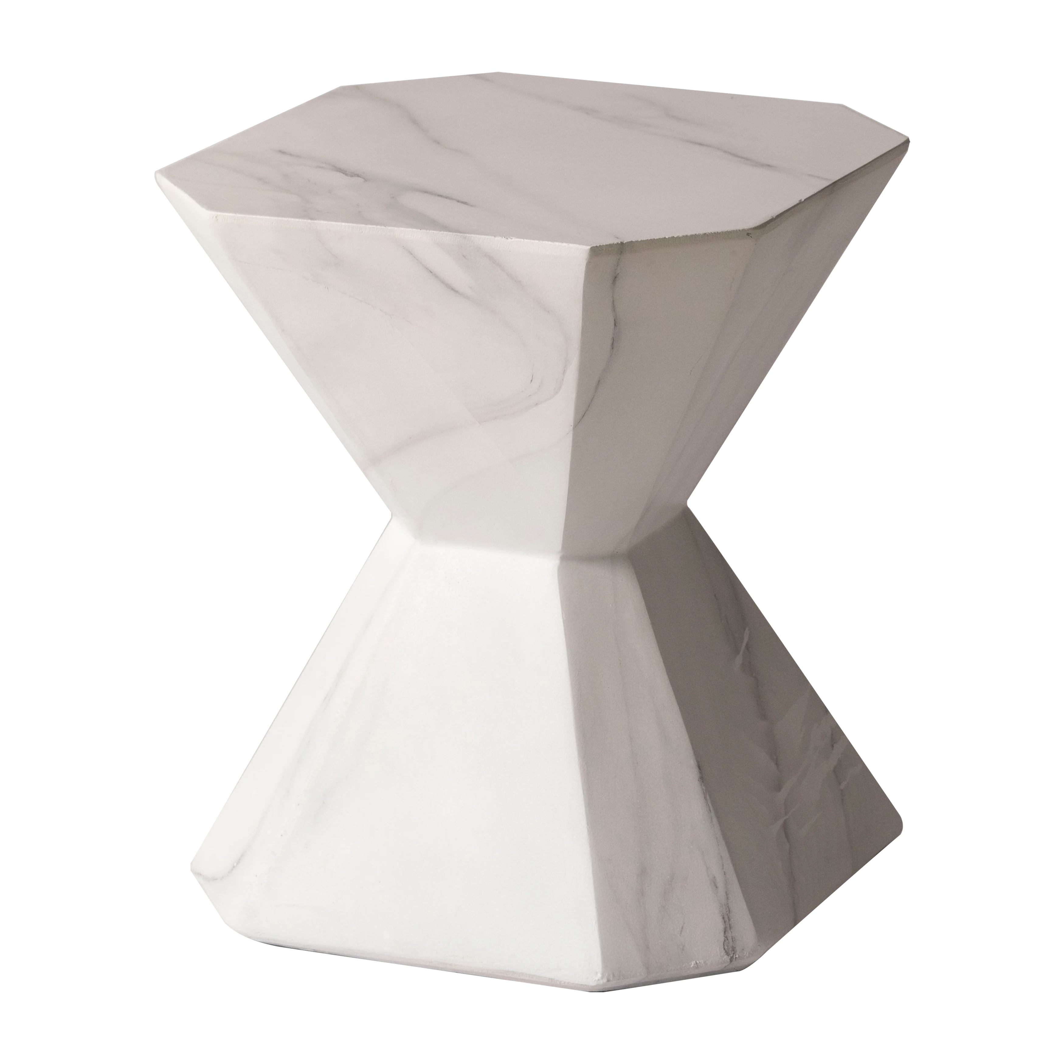 Azure Collection Fiberglass Outdoor Side Table in Marble White