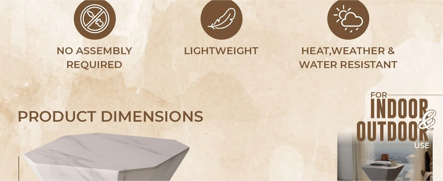 Azure Collection Fiberglass Outdoor Side Table in Marble White