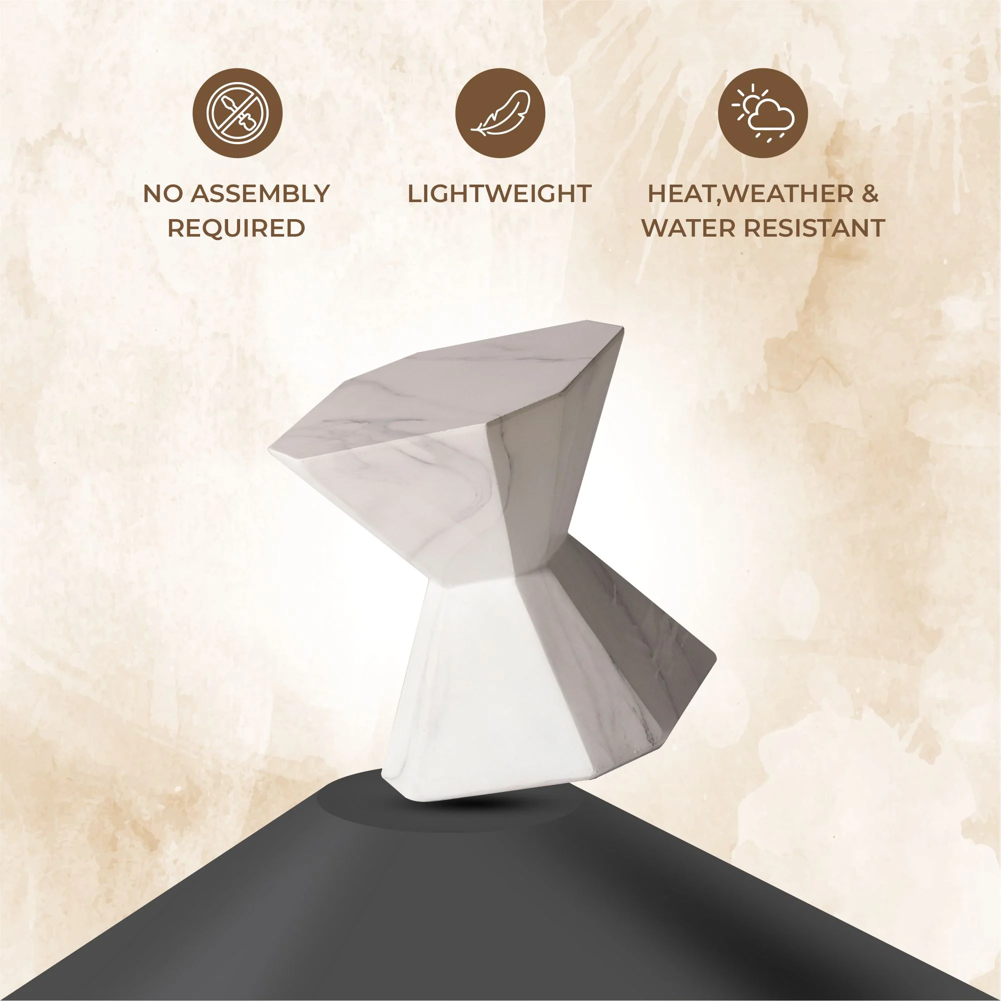 Azure Collection Fiberglass Outdoor Side Table in Marble White