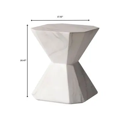 Azure Collection Fiberglass Outdoor Side Table in Marble White
