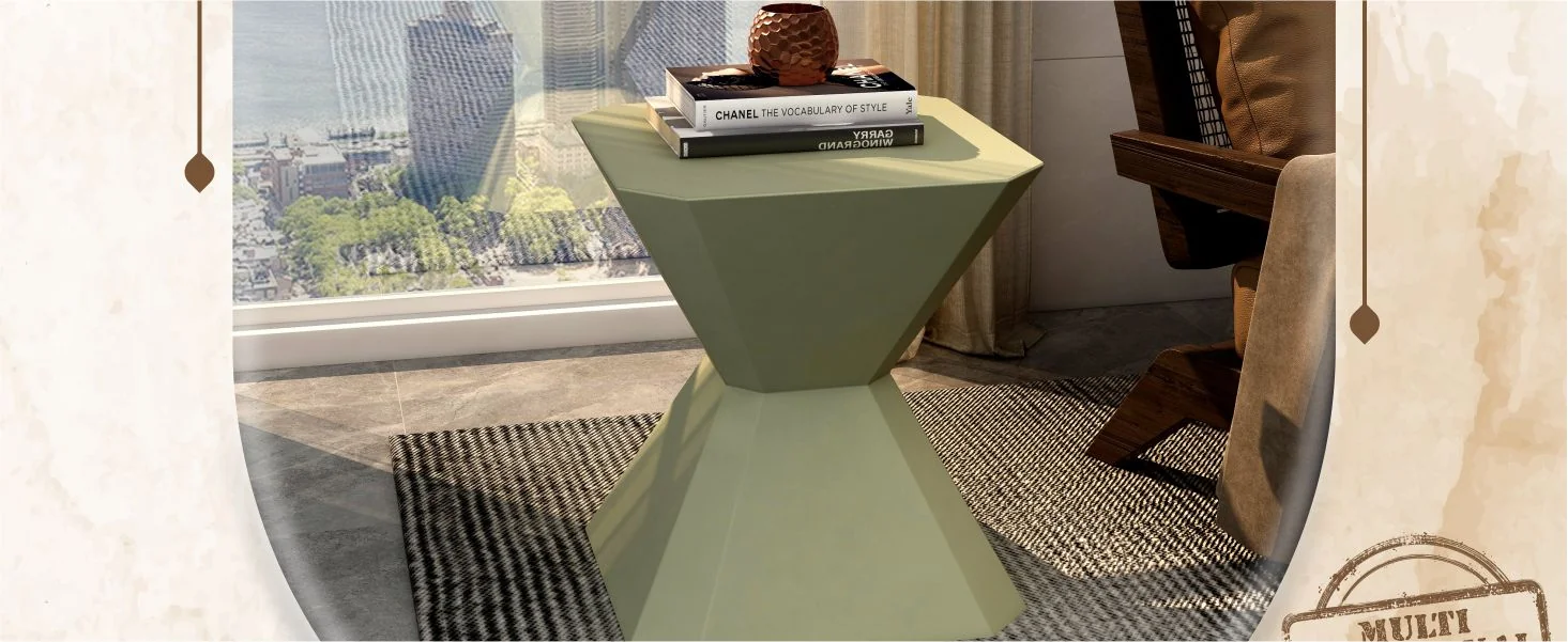 Azure Collection Fiberglass Outdoor Side Table in Olive Green