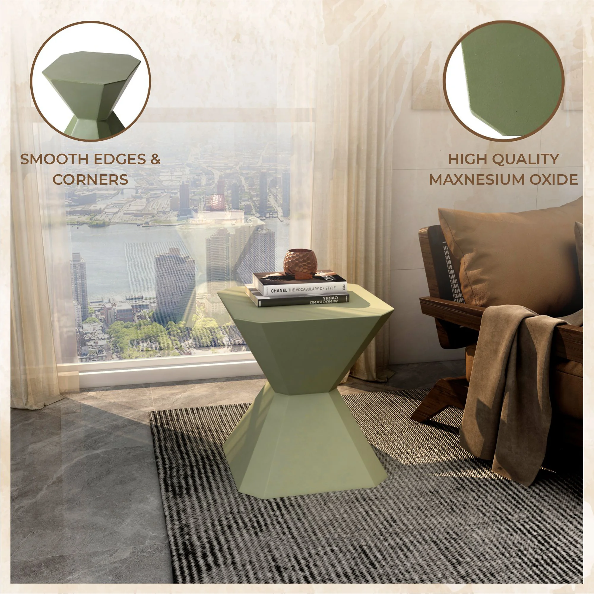 Azure Collection Fiberglass Outdoor Side Table in Olive Green
