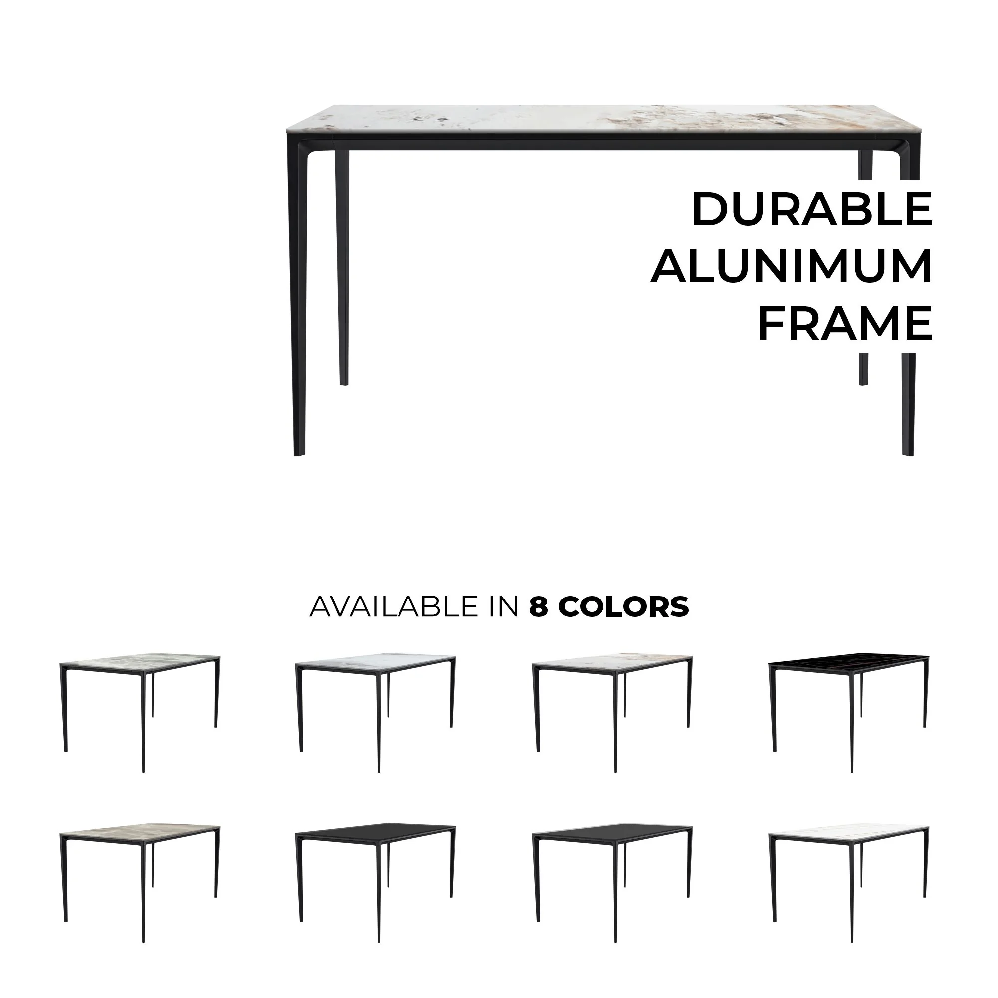 Avo Series Modern Dining Table Black Base, With 55 White Grey Sintered Stone Top