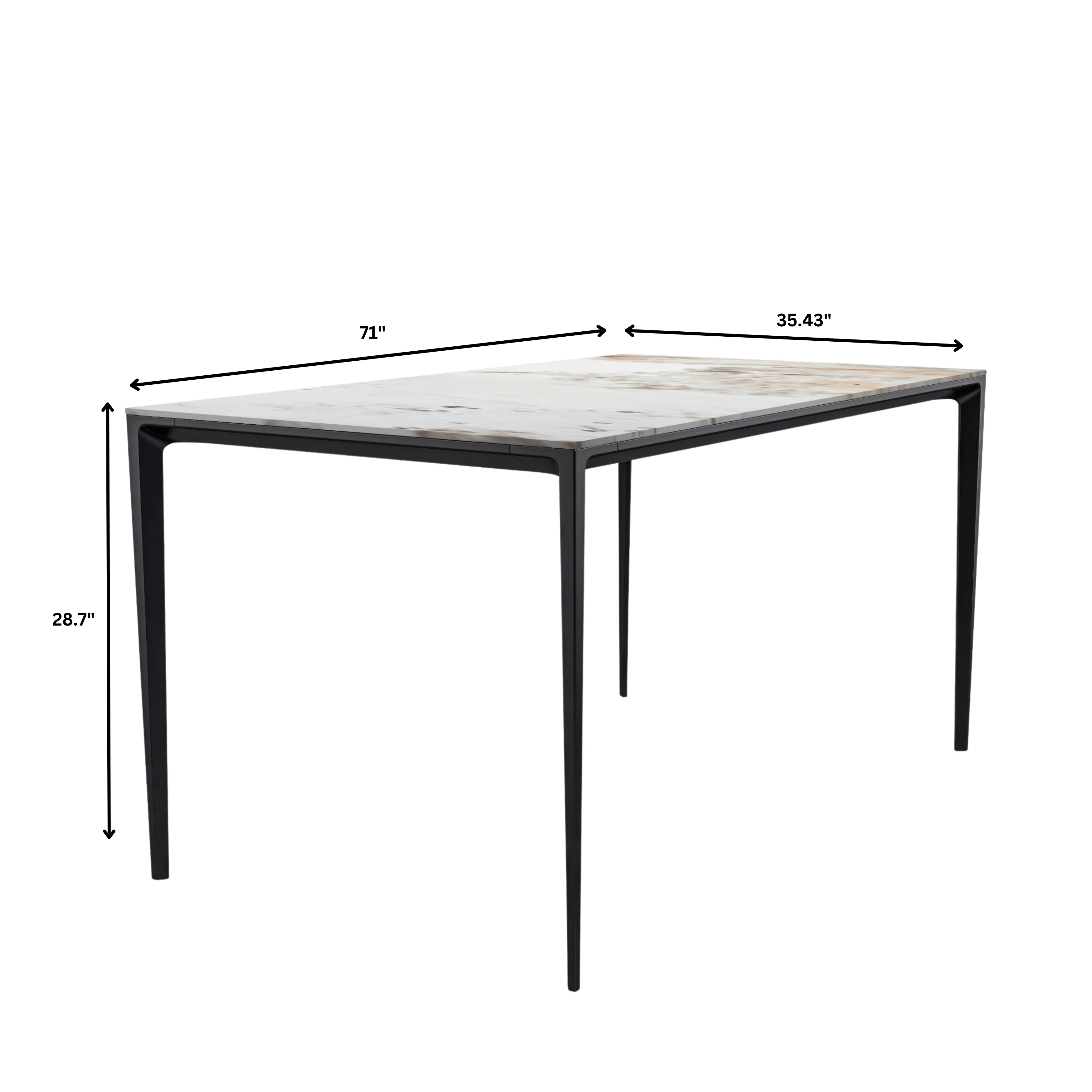 Avo Series Modern Dining Table Black Base, With 55 White Grey Sintered Stone Top