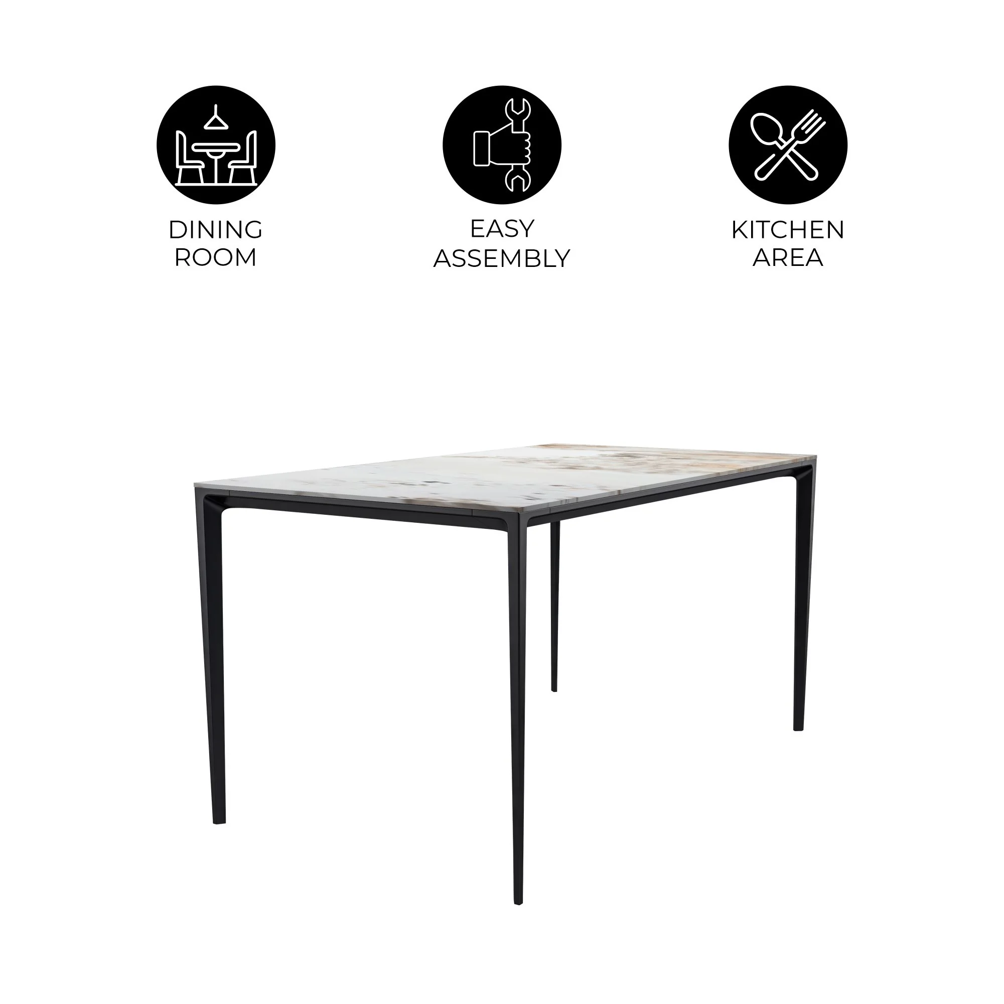 Avo Series Modern Dining Table Black Base, With 55 White Grey Sintered Stone Top