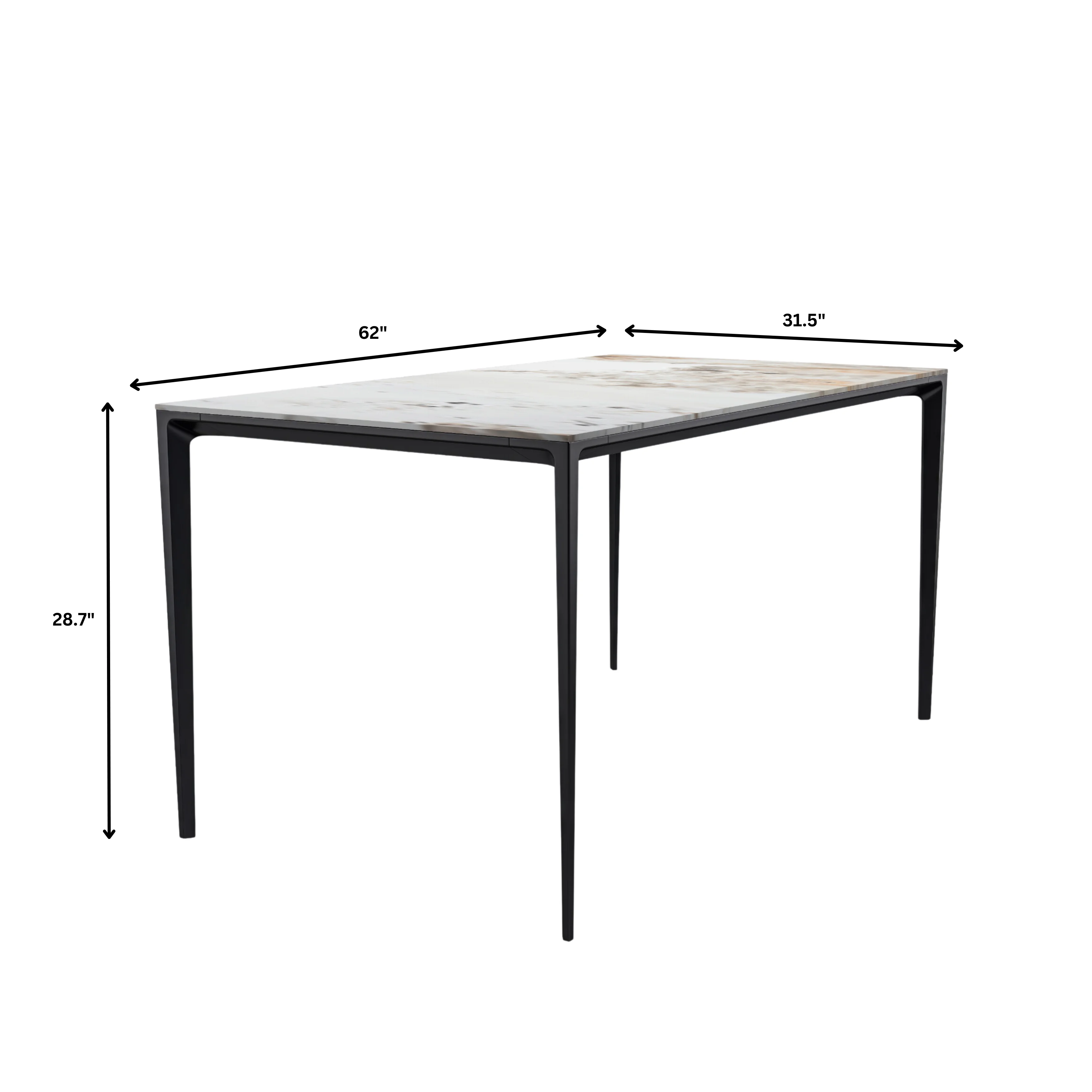 Avo Series Modern Dining Table Black Base, With 55 White Grey Sintered Stone Top