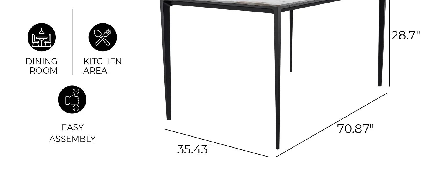 Avo Series Modern Dining Table Black Base, With 55 White Grey Sintered Stone Top