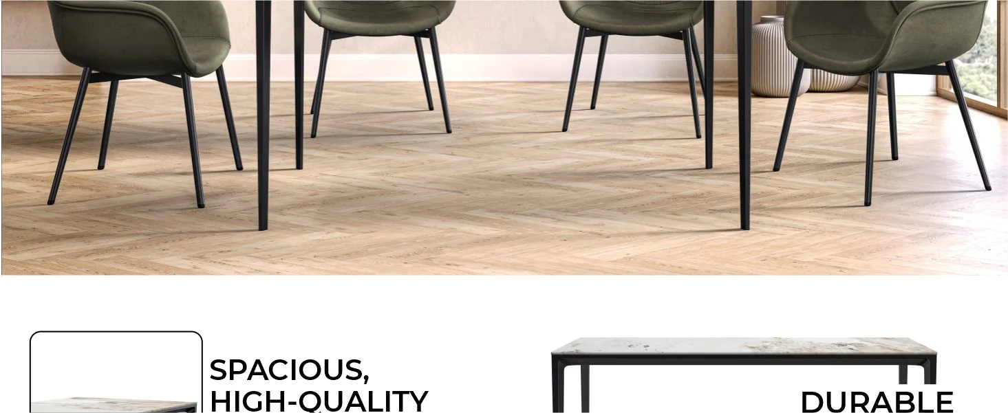 Avo Series Modern Dining Table Black Base, With 55 White Grey Sintered Stone Top