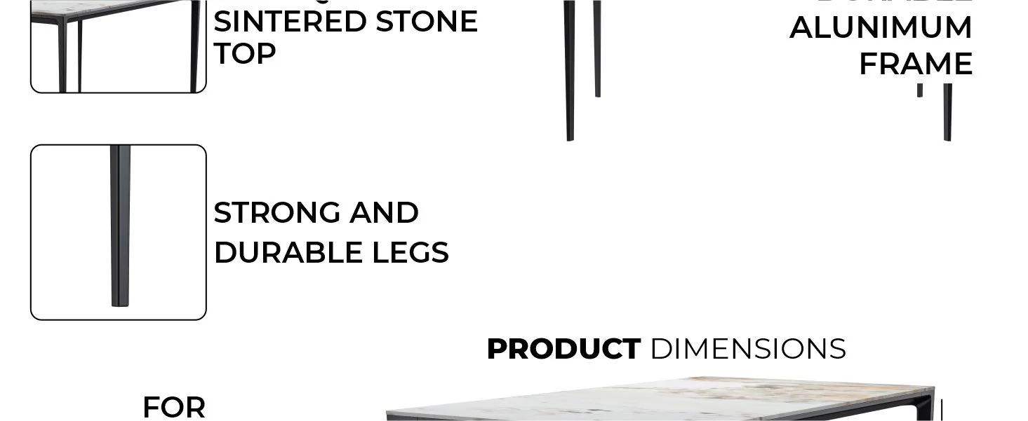 Avo Series Modern Dining Table Black Base, With 55 White Grey Sintered Stone Top