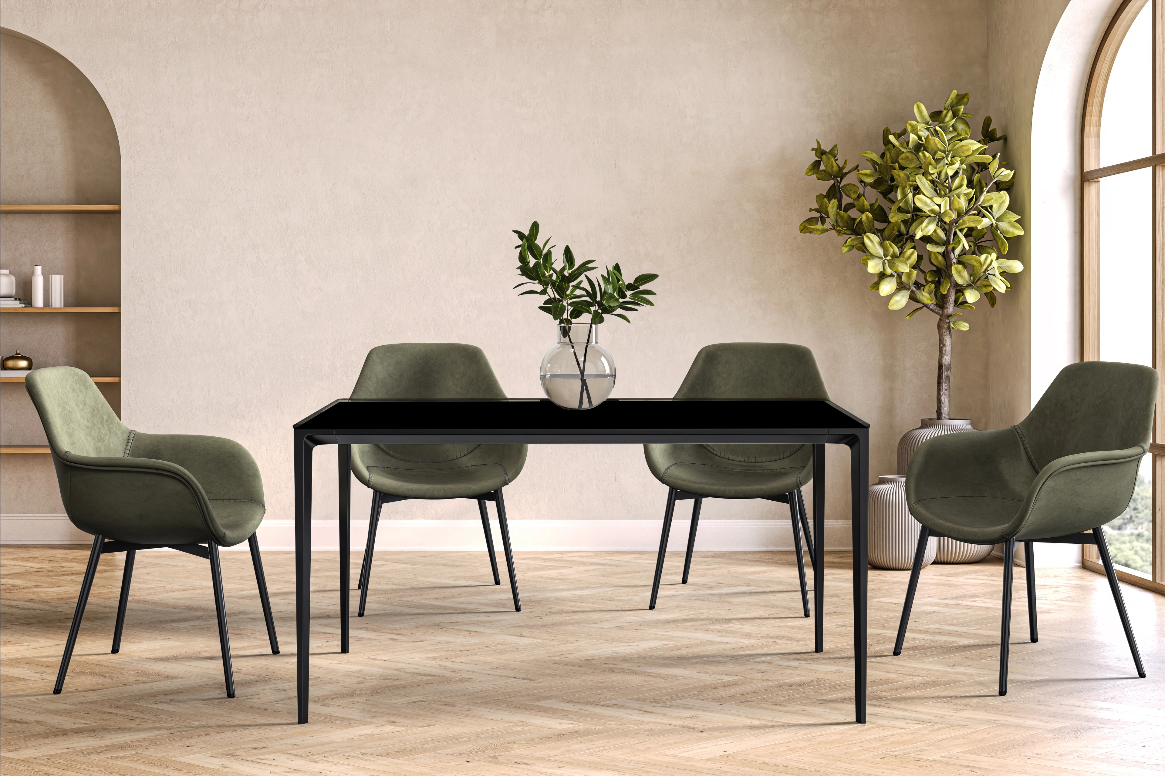 Avo Series Modern Dining Table Black Base, With 55 Clear Glass Top