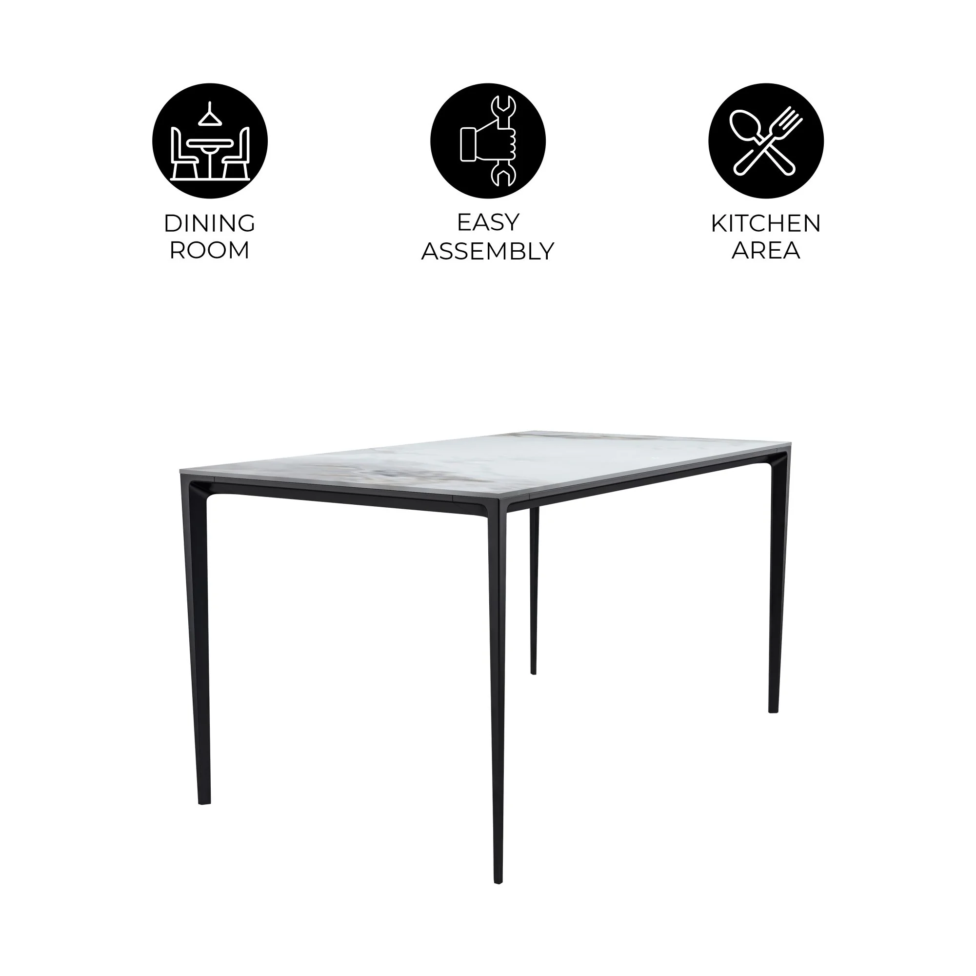 Avo Series Modern Dining Table Black Base, With 55 Medium Grey Sintered Stone Top