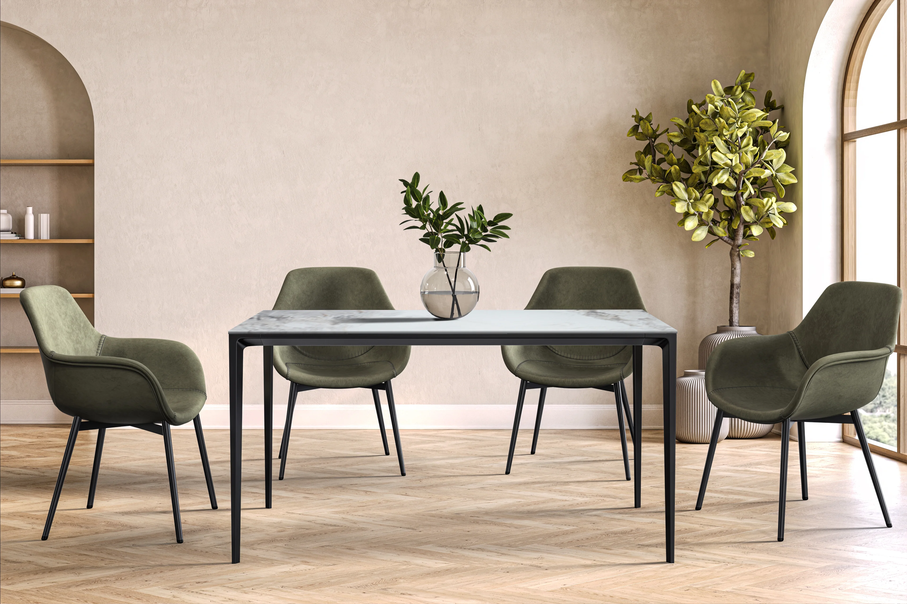 Avo Series Modern Dining Table Black Base, With 55 Medium Grey Sintered Stone Top