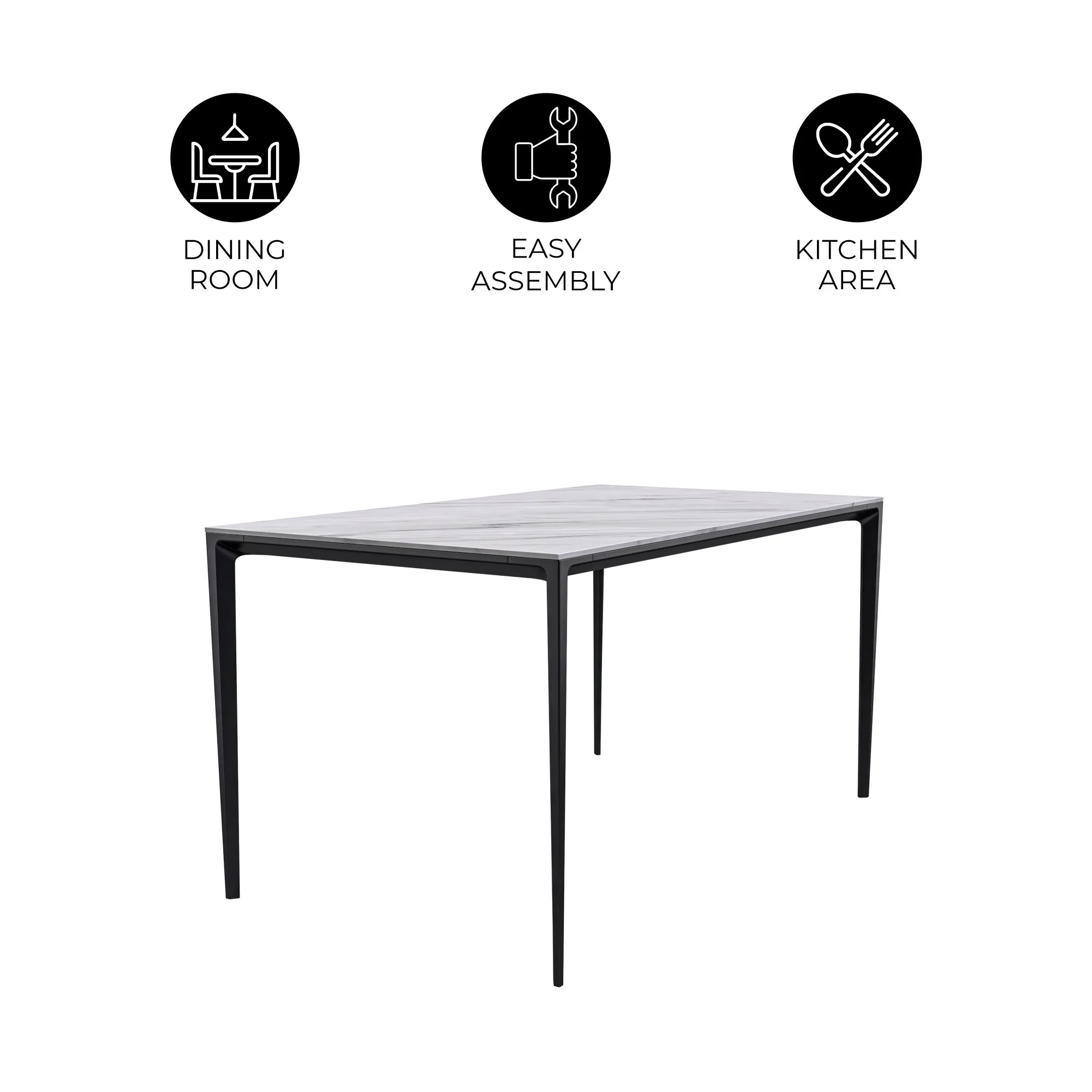 Avo Series Modern Dining Table Black Base, With 55 White Sintered Stone Top