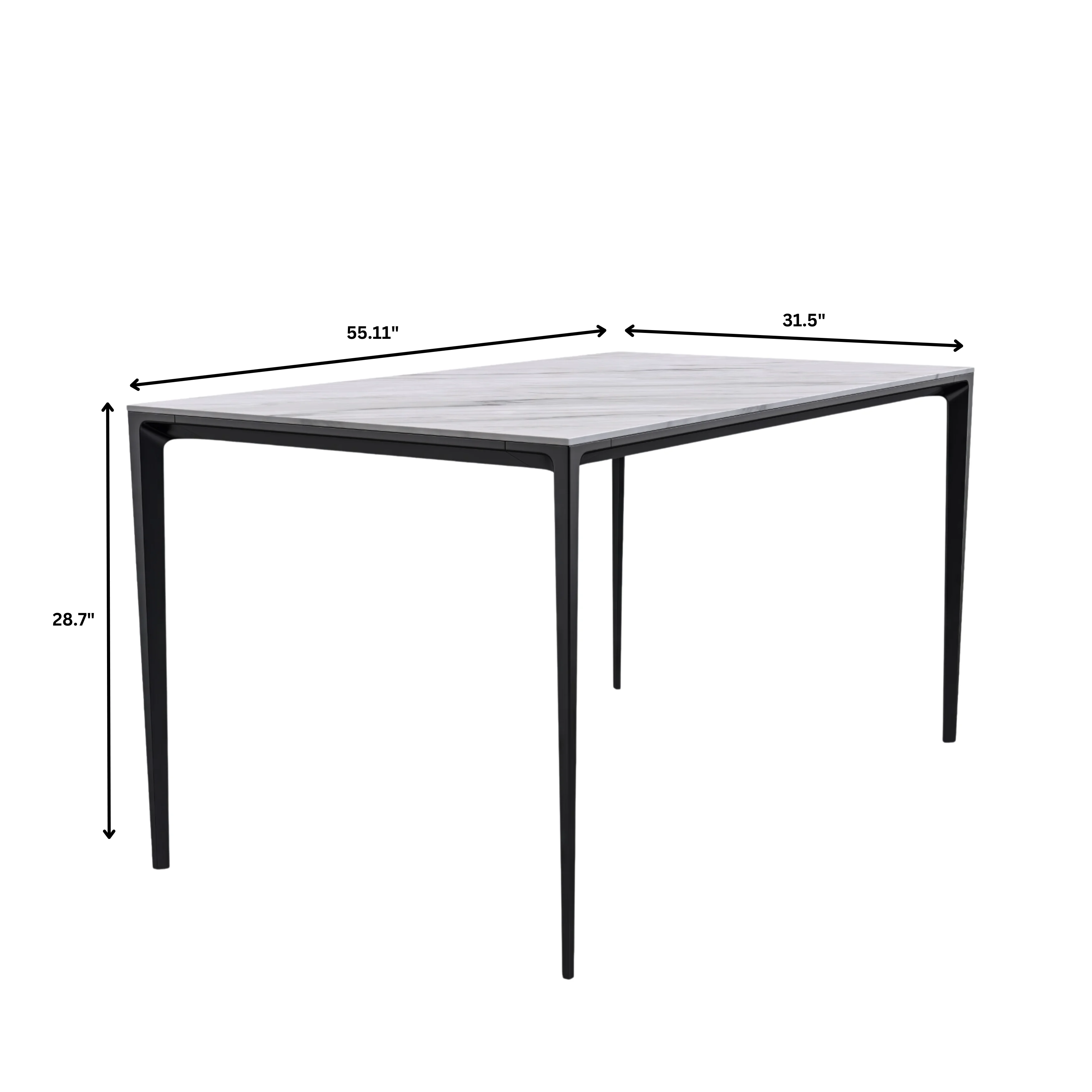 Avo Series Modern Dining Table Black Base, With 55 White Sintered Stone Top
