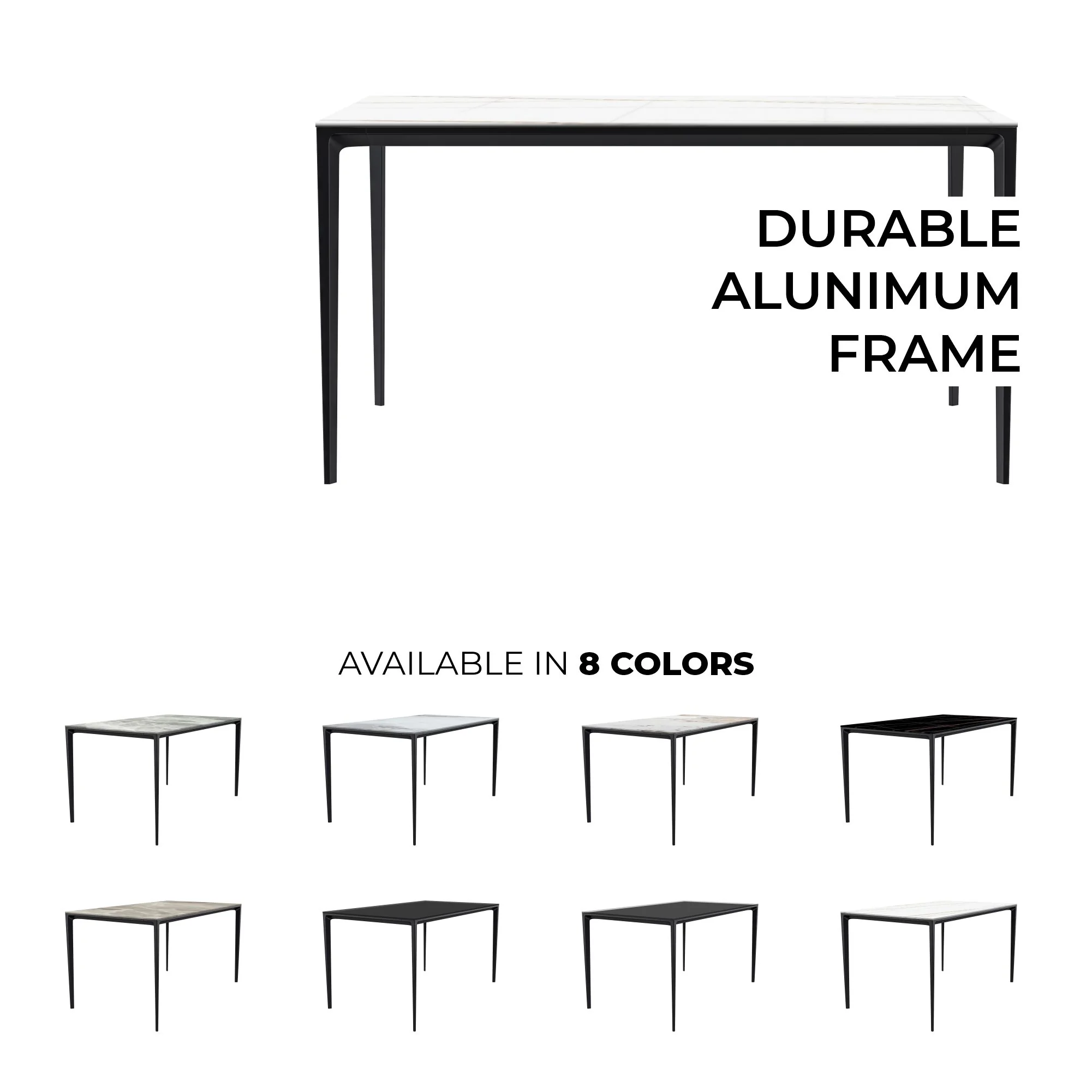 Avo Series Modern Dining Table Black Base, With 55 White/Gold Sintered Stone Top