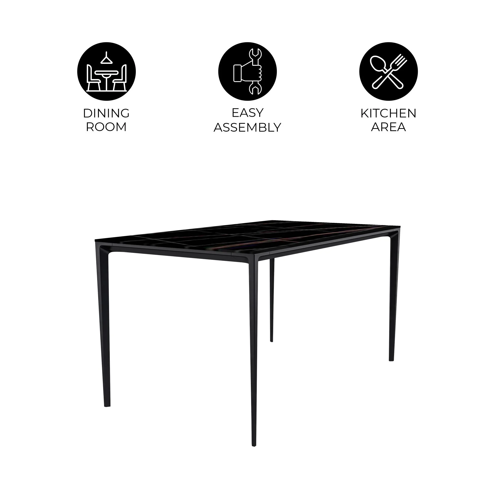 Avo Series Modern Dining Table Black Base, With 62 Black/Gold Sintered Stone Top