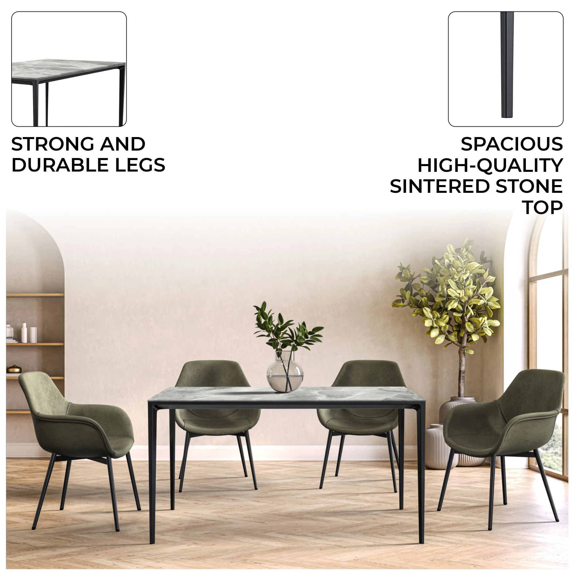 Avo Series Modern Dining Table Black Base, With 62 Light Grey Sintered Stone Top
