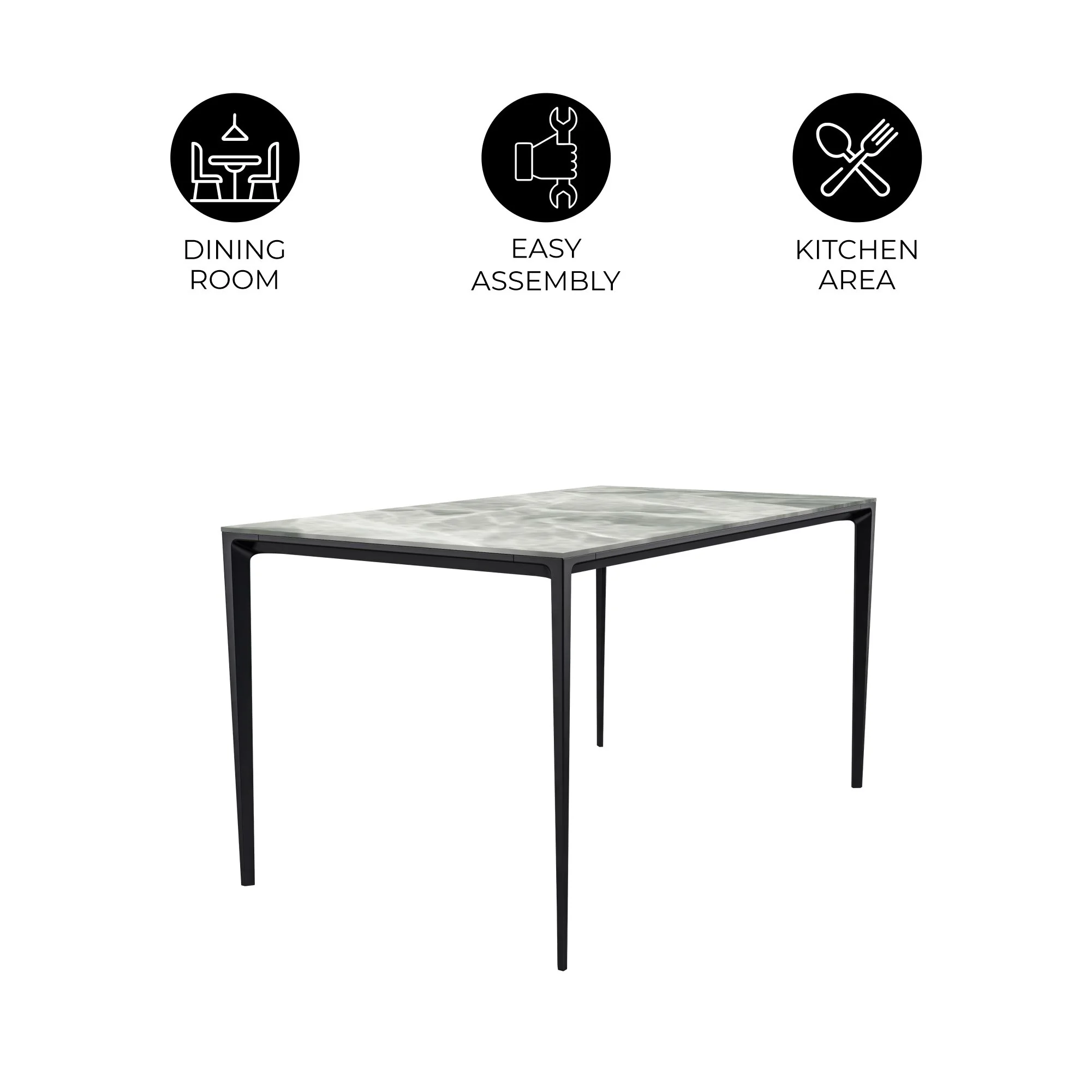 Avo Series Modern Dining Table Black Base, With 62 Light Grey Sintered Stone Top
