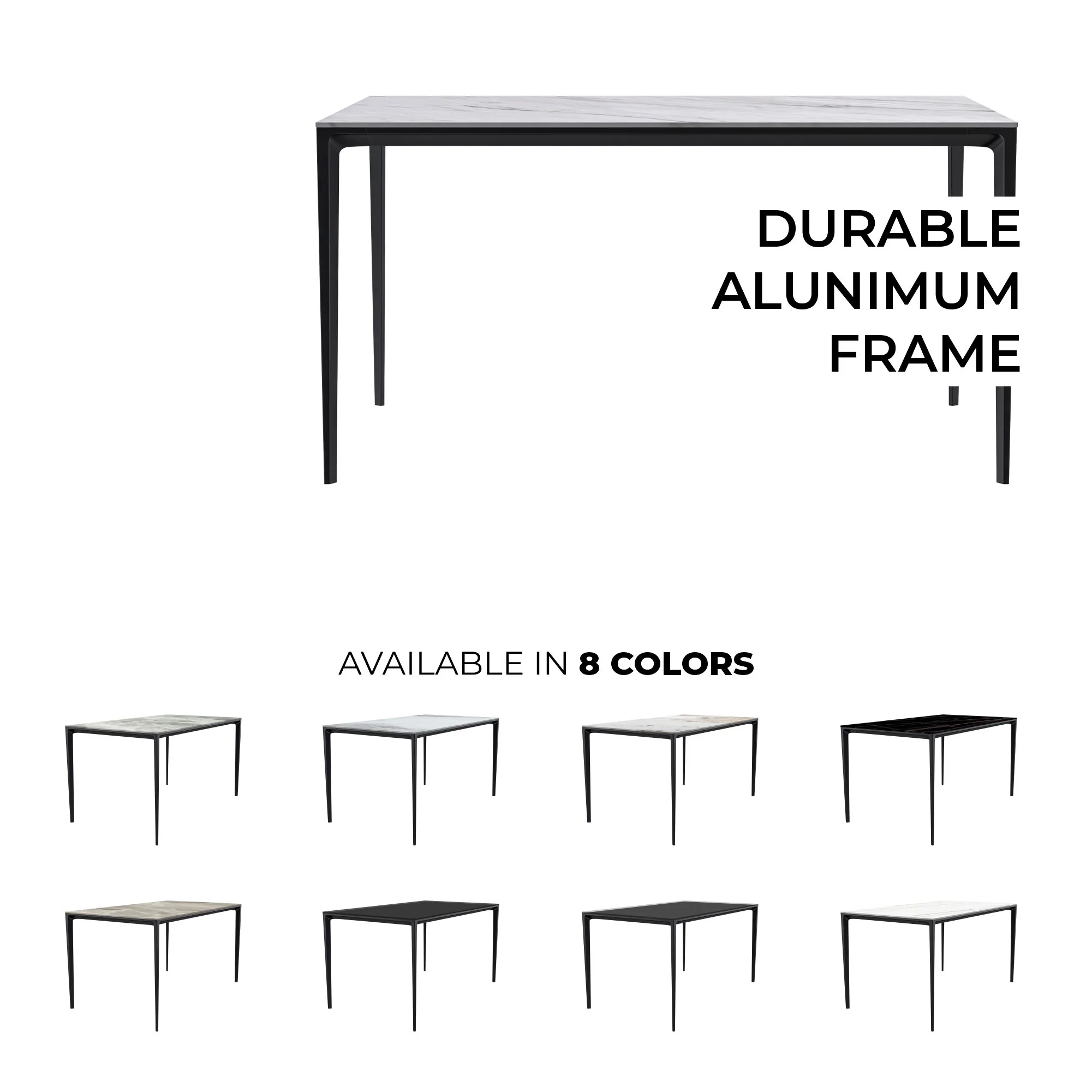 Avo Series Modern Dining Table Black Base, With 62 White Sintered Stone Top