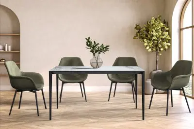 Avo Series Modern Dining Table Black Base, With 71 Medium Grey Sintered Stone Top