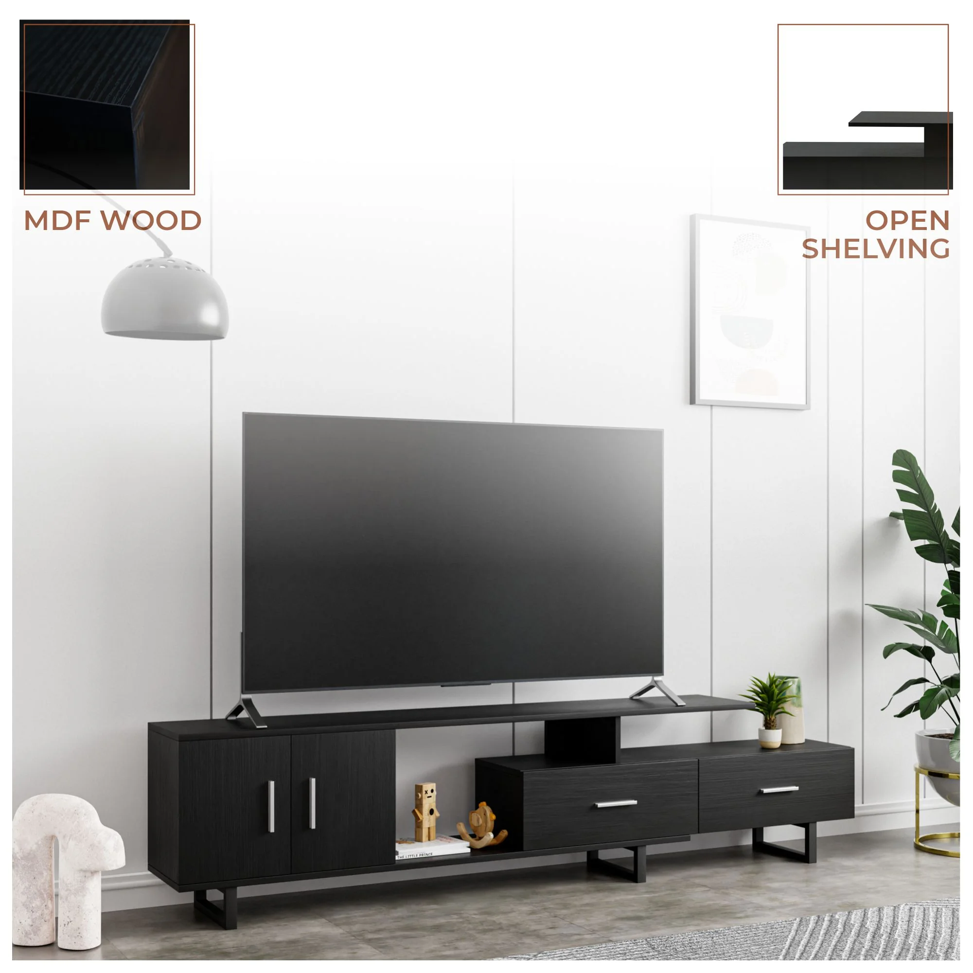 Avery Mid-Century Modern TV Stand with MDF Cabinet and Powder Coated Steel Legs