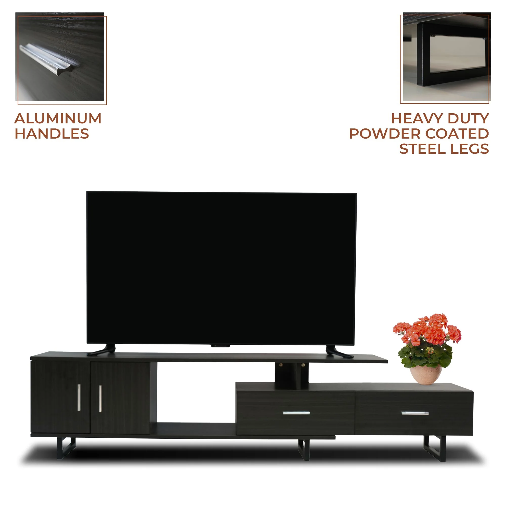 Avery Mid-Century Modern TV Stand with MDF Cabinet and Powder Coated Steel Legs