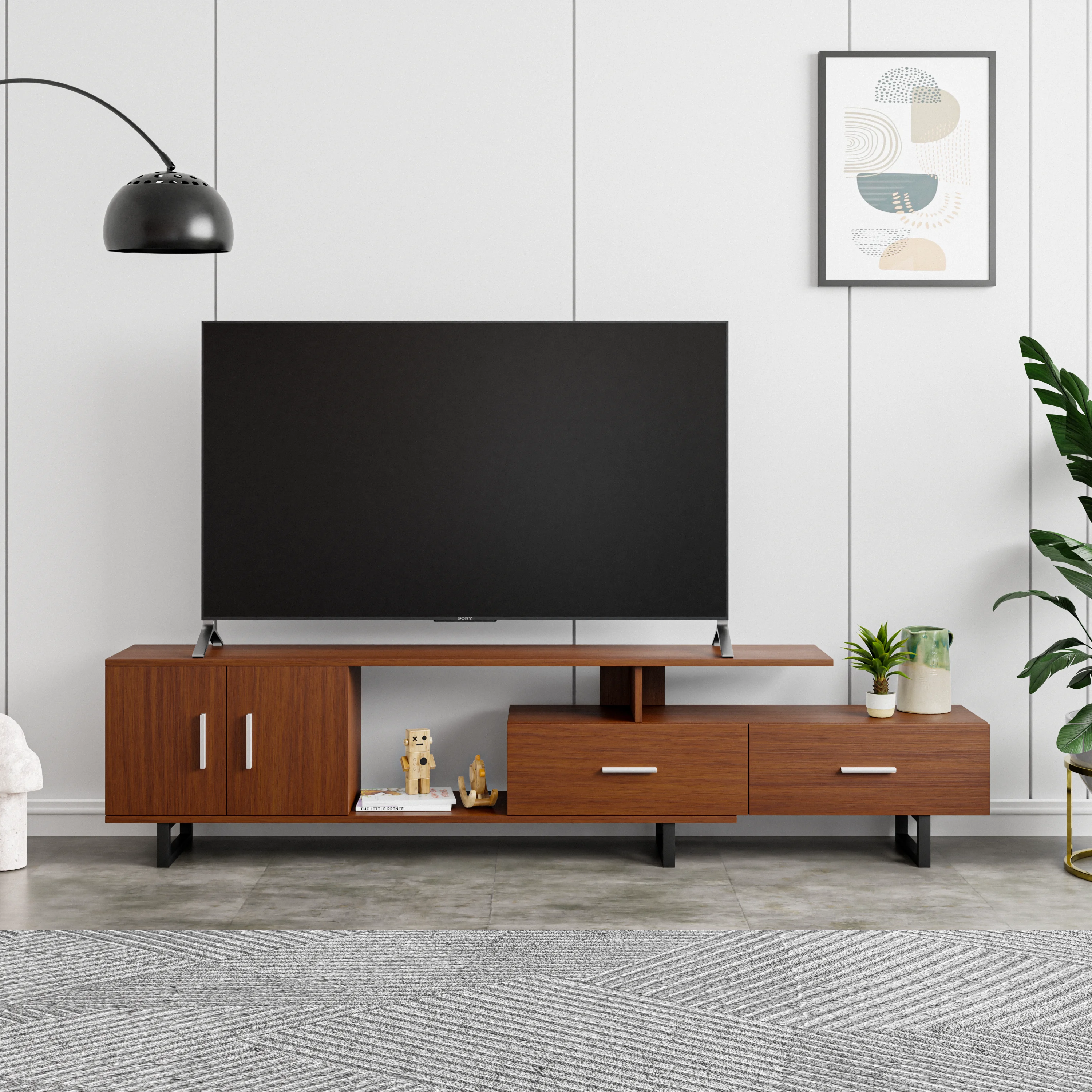 Avery Mid-Century Modern TV Stand with MDF Cabinet and Powder Coated Steel Legs
