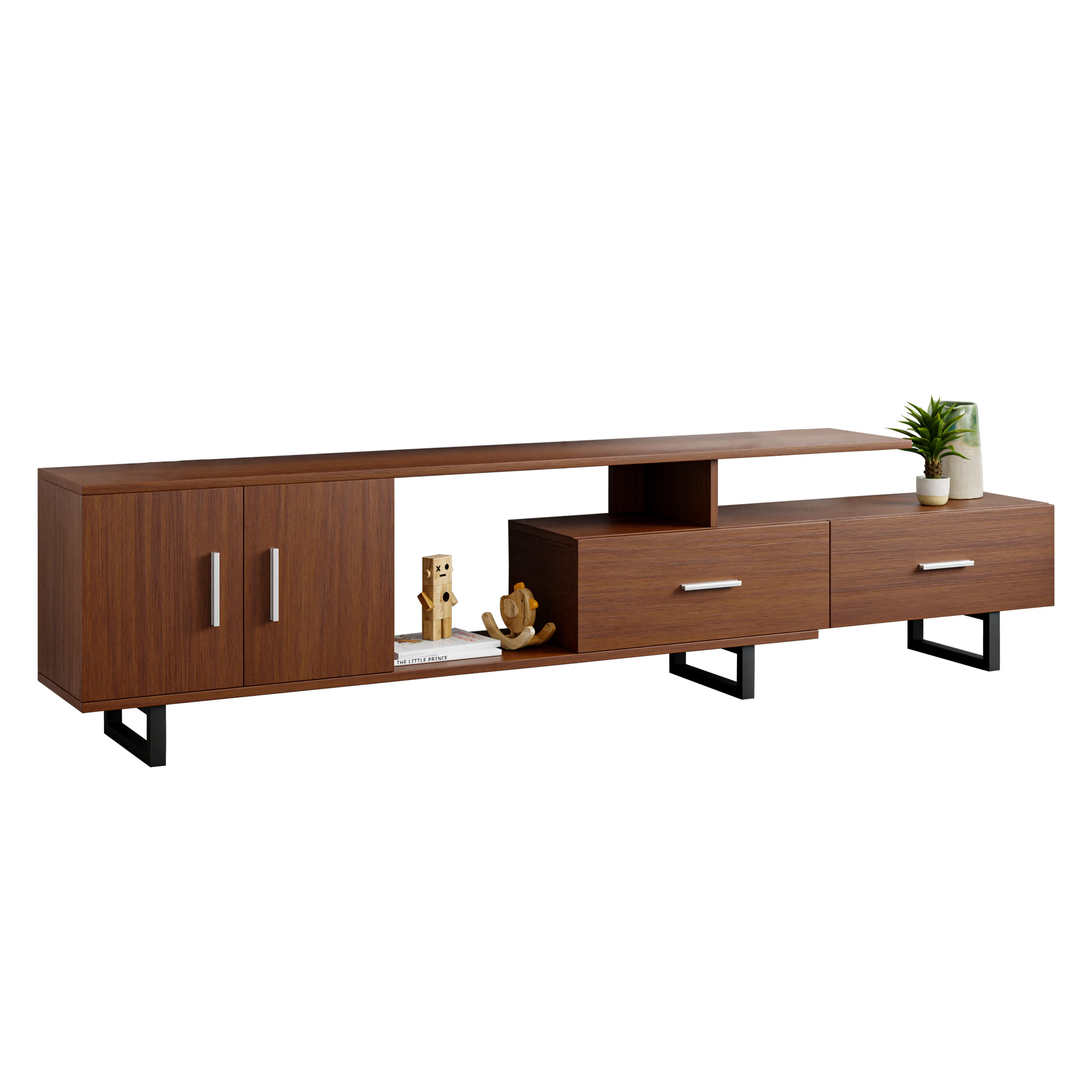 Avery Mid-Century Modern TV Stand with MDF Cabinet and Powder Coated Steel Legs