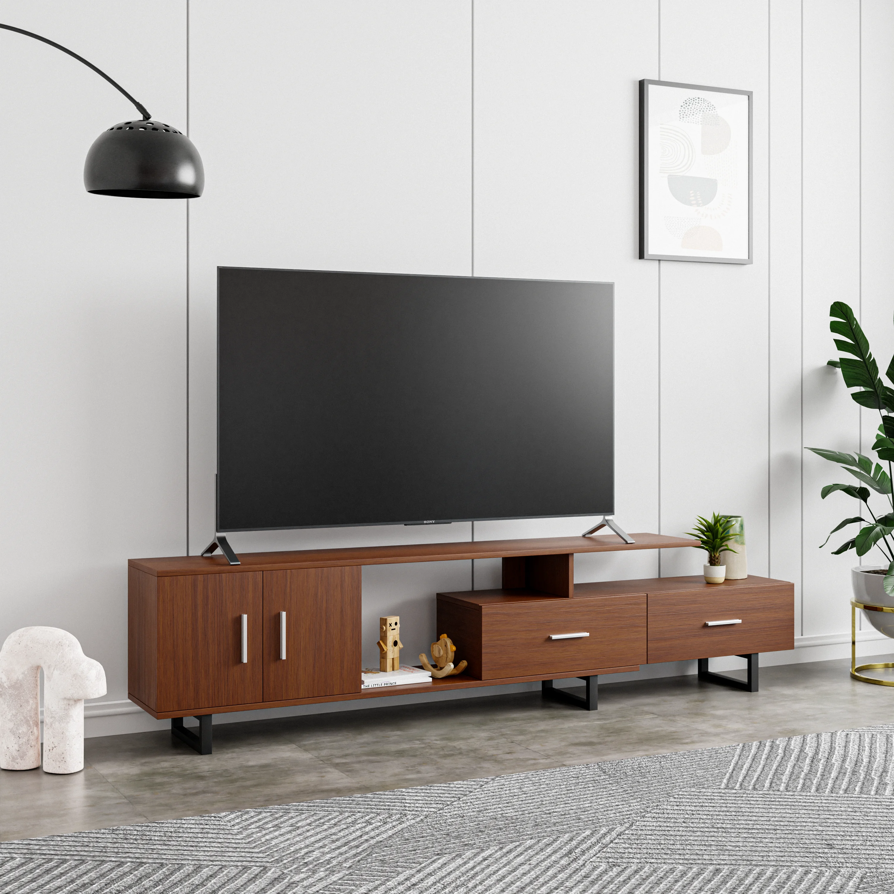 Avery Mid-Century Modern TV Stand with MDF Cabinet and Powder Coated Steel Legs