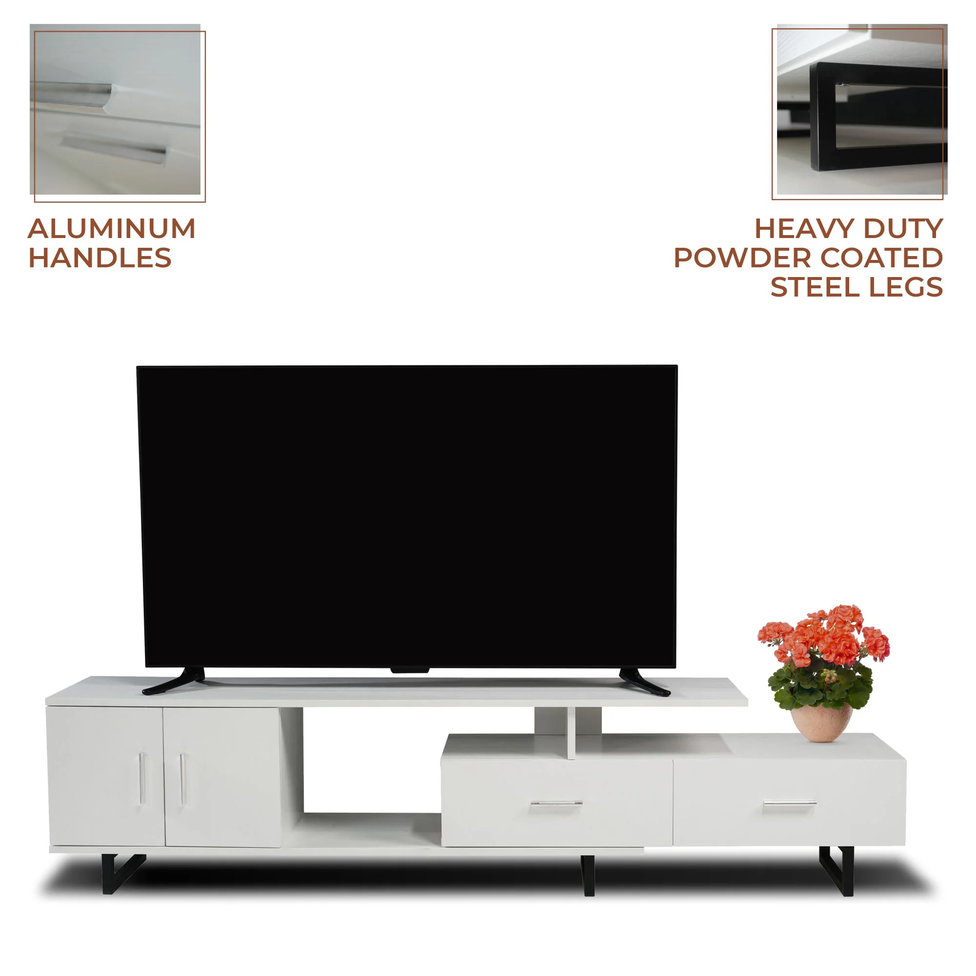 Avery Mid-Century Modern TV Stand with MDF Cabinet and Powder Coated Steel Legs