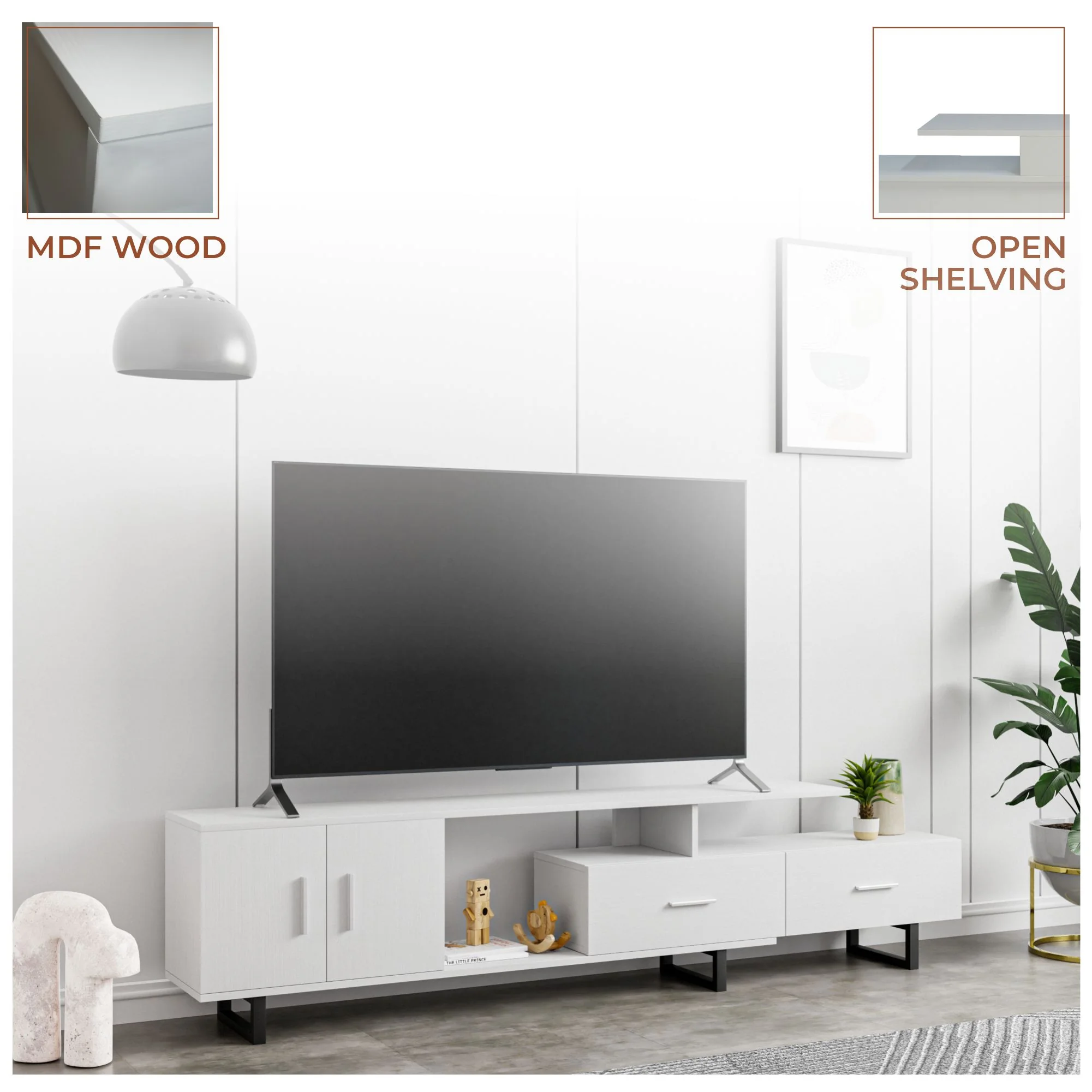 Avery Mid-Century Modern TV Stand with MDF Cabinet and Powder Coated Steel Legs