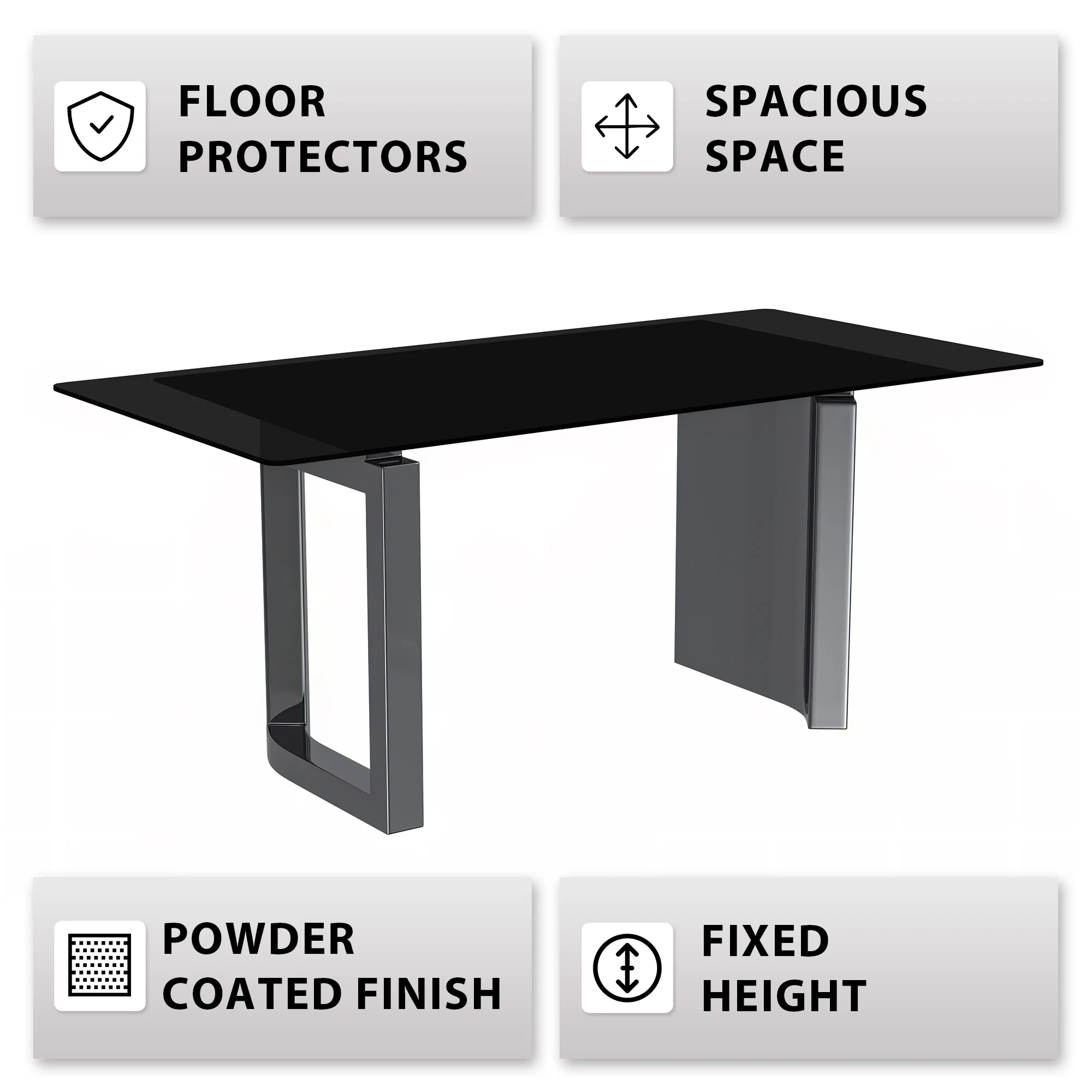 Astra Series Modern Dining Table Stainless Steel Base, With 55" Black Glass Top