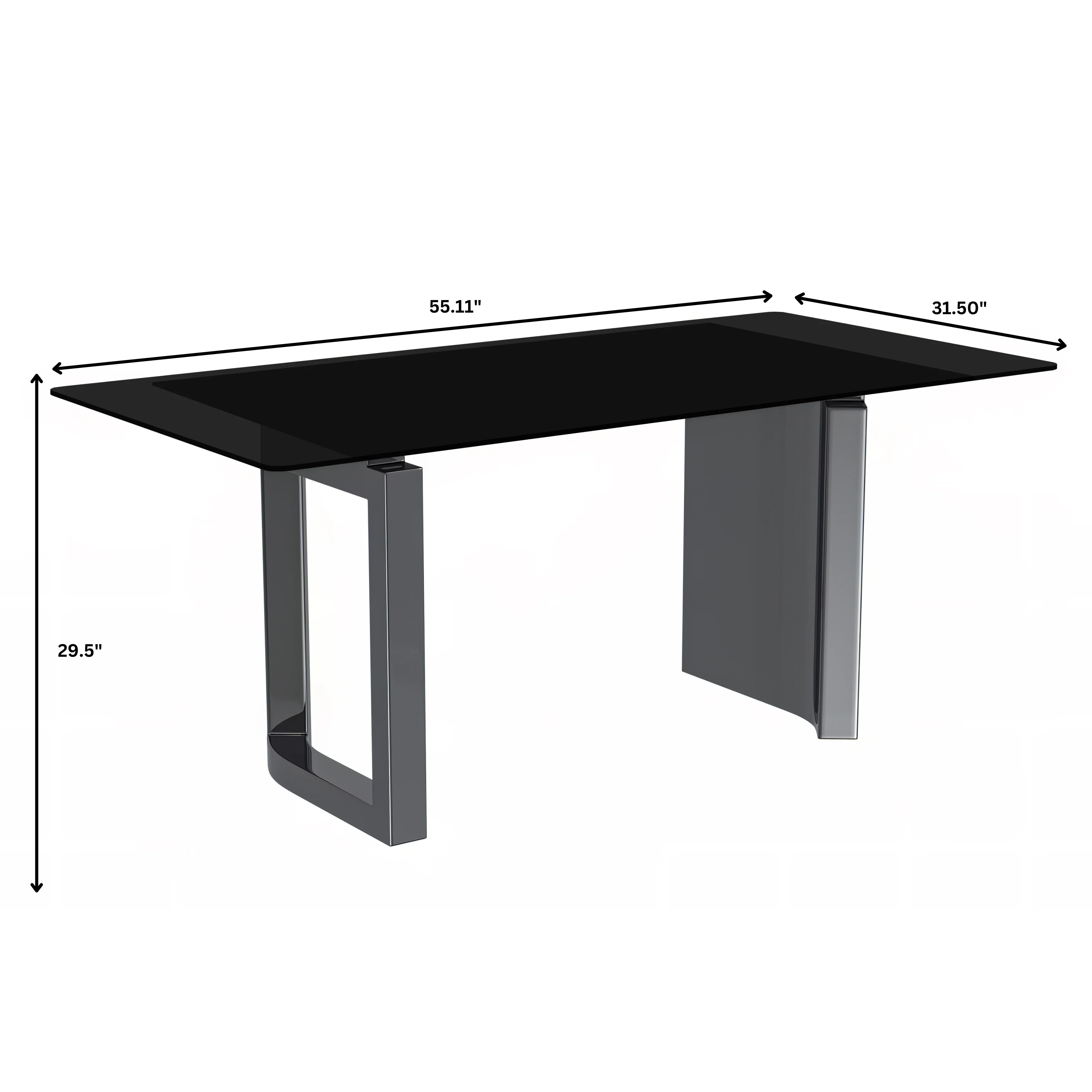 Astra Series Modern Dining Table Stainless Steel Base, With 55" Black Glass Top