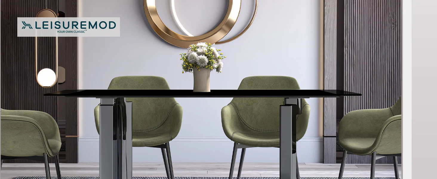 Astra Series Modern Dining Table Stainless Steel Base, With 55" Black Glass Top