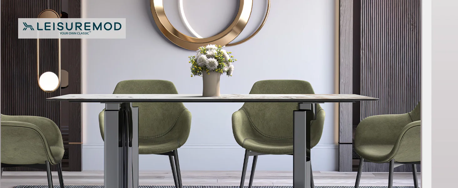 Astra Series Modern Dining Table Stainless Steel Base, With 55" White Grey Sintered Stone Top