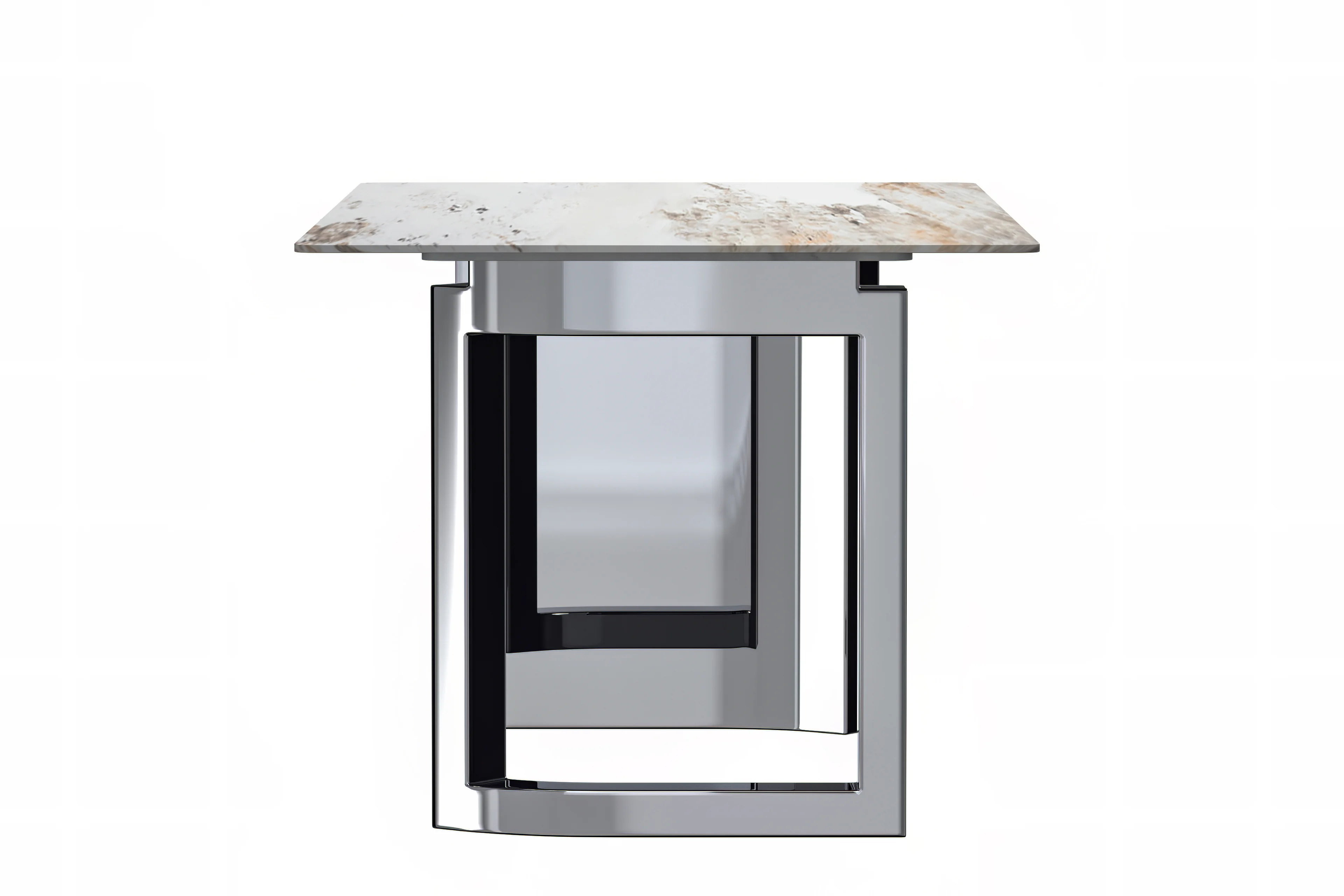 Astra Series Modern Dining Table Stainless Steel Base, With 55" White Grey Sintered Stone Top