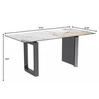 Astra Series Modern Dining Table Stainless Steel Base, With 55" White Grey Sintered Stone Top