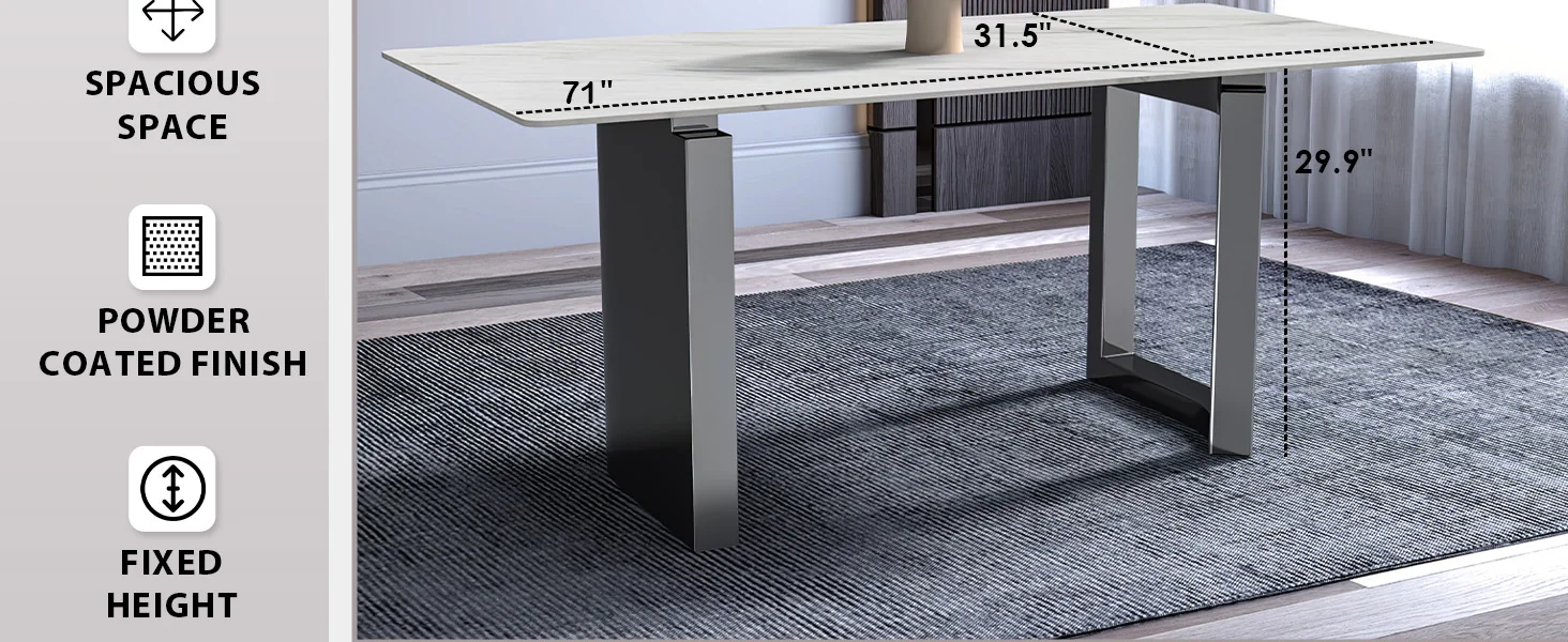 Astra Series Modern Dining Table Stainless Steel Base, With 55" White Sintered Stone Top
