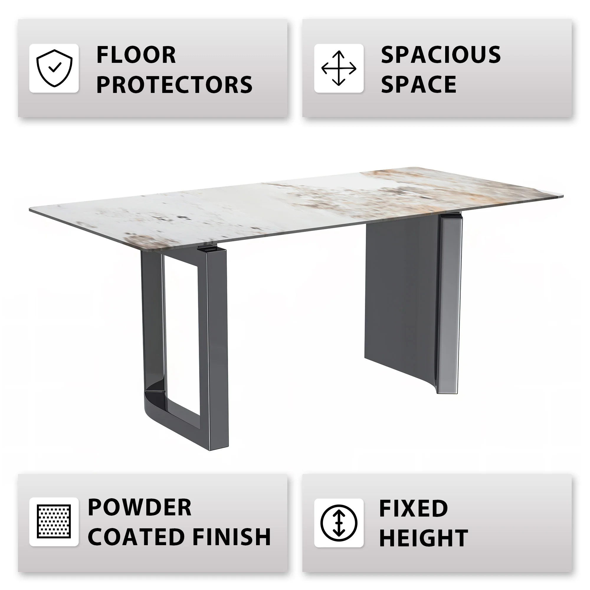 Astra Series Modern Dining Table Stainless Steel Base, With 62" White Grey Sintered Stone Top
