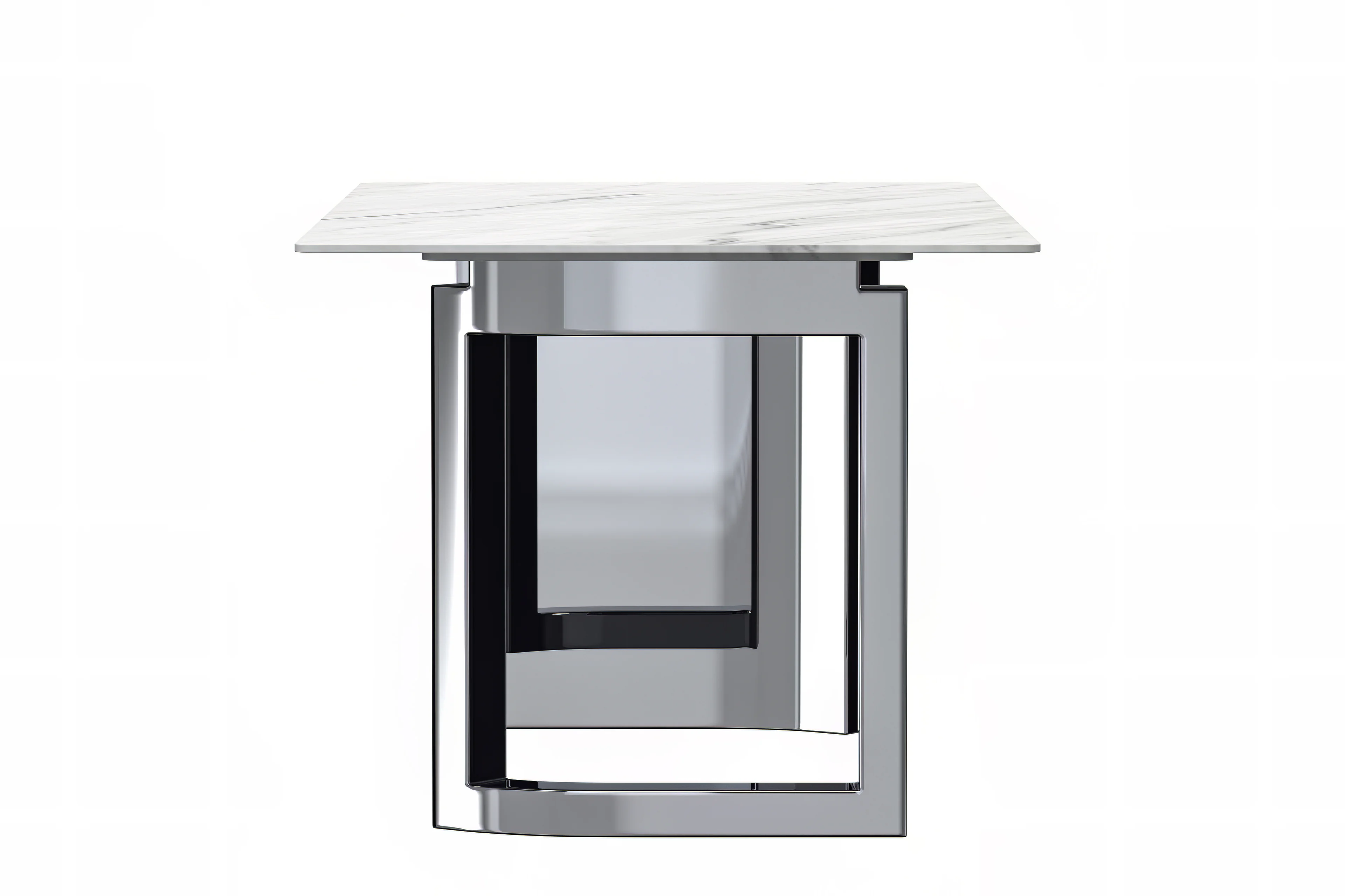 Astra Series Modern Dining Table Stainless Steel Base, With 62" White Sintered Stone Top