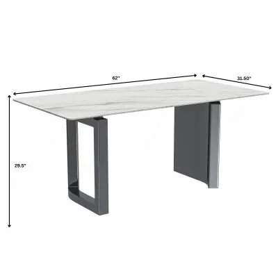 Astra Series Modern Dining Table Stainless Steel Base, With 62" White Sintered Stone Top