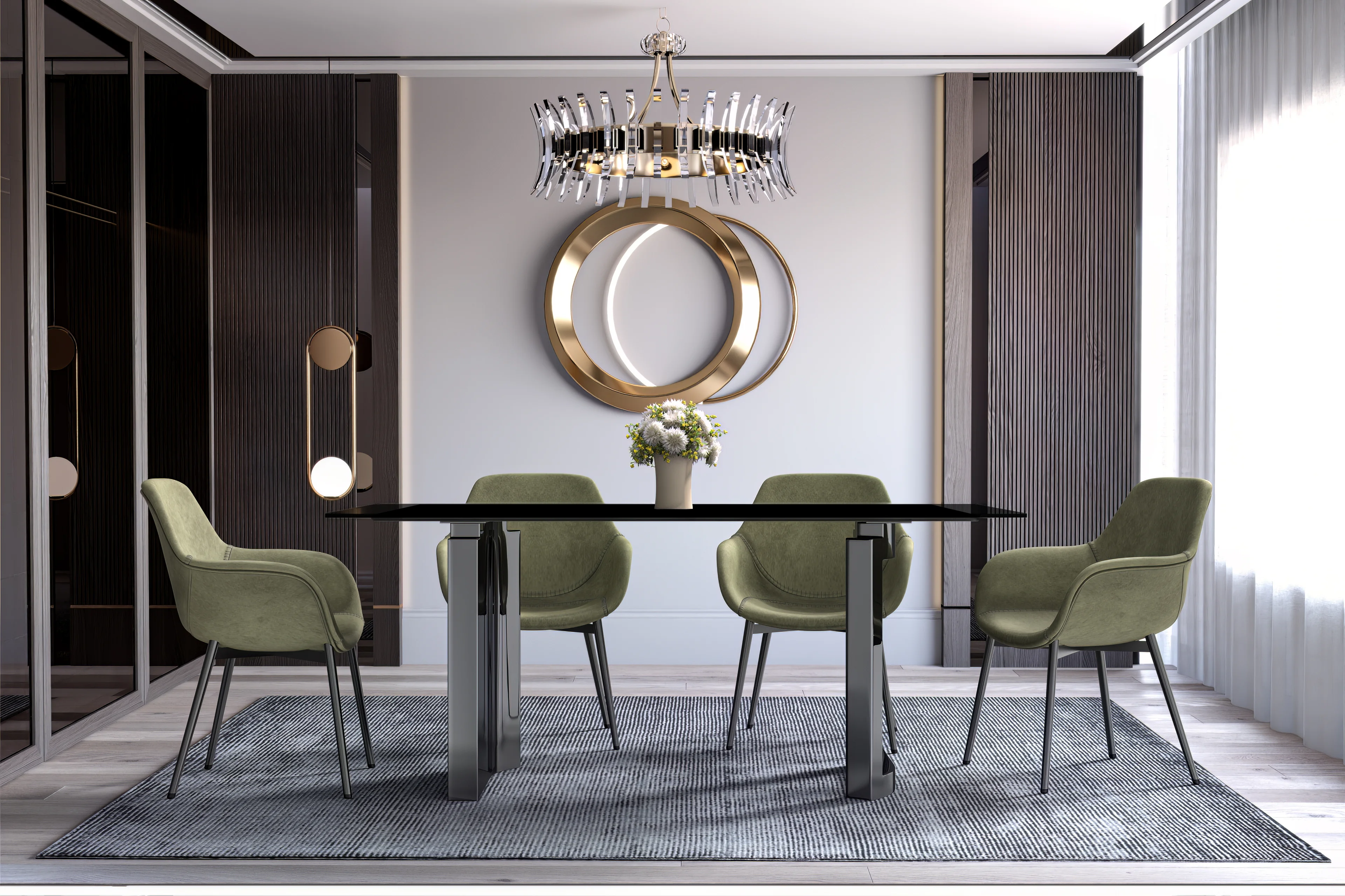 Astra Series Modern Dining Table Stainless Steel Base, With 71" Black Glass Top