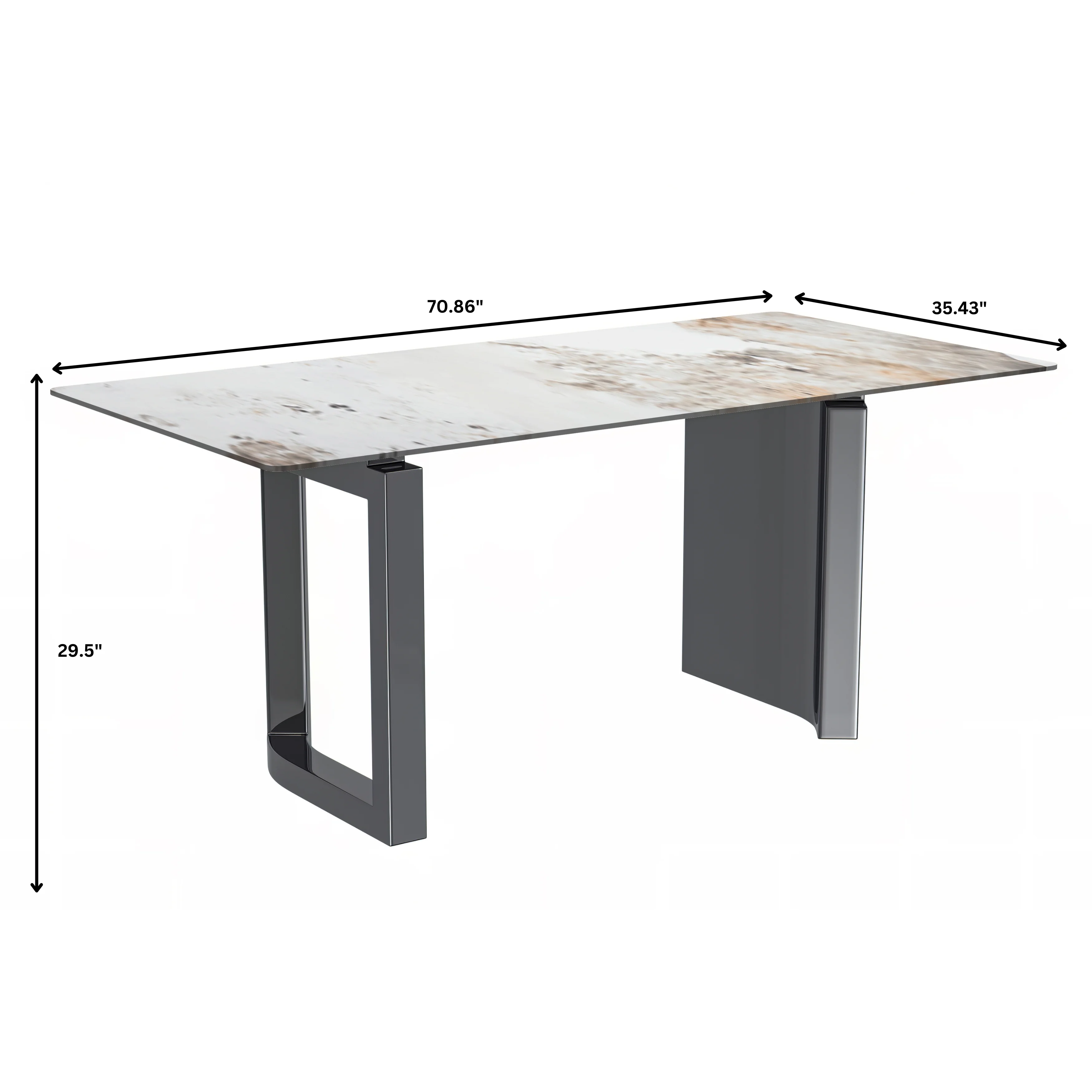 Astra Series Modern Dining Table Stainless Steel Base, With 71" White Grey Sintered Stone Top