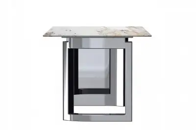 Astra Series Modern Dining Table Stainless Steel Base, With 71" White Grey Sintered Stone Top